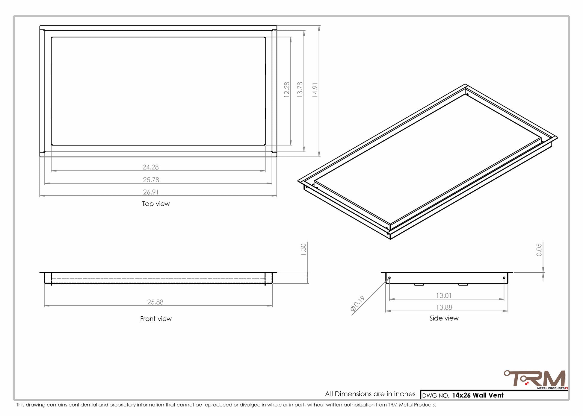 14x26 - Wall Vent - Modern Vent Cover -  Return Air Vent - TRM Metal  26x14
