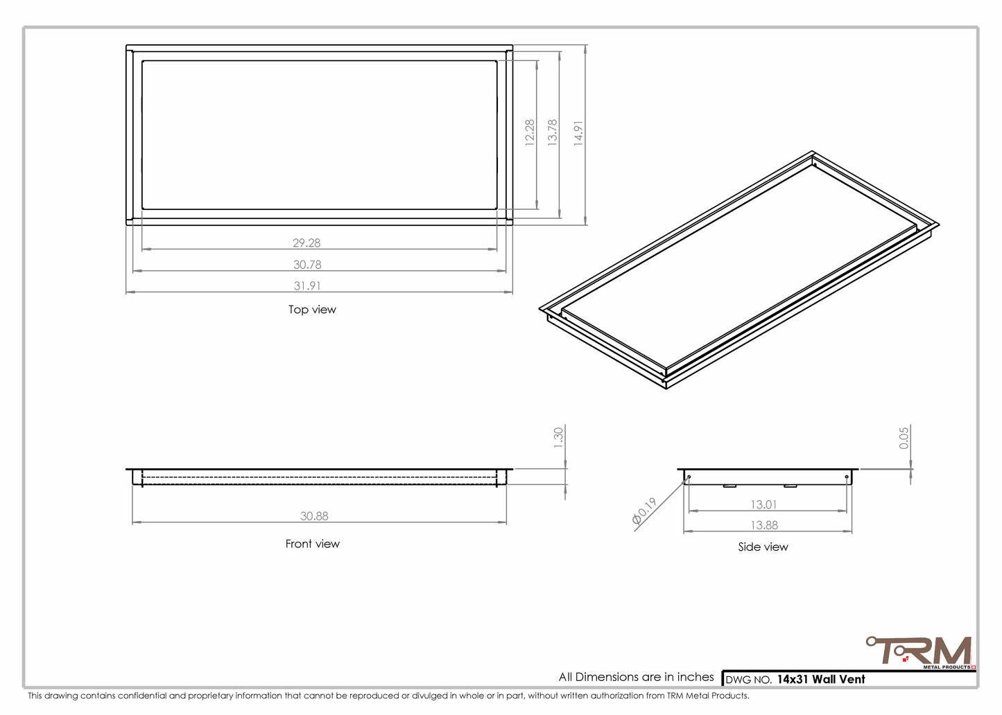 14x31 - Wall Vent - Modern Vent Cover -  Return Air Vent - TRM Metal  31x14