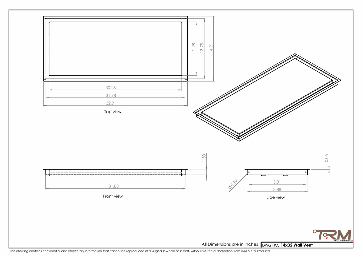 14x32 - Wall Vent - Modern Vent Cover -  Return Air Vent - TRM Metal  32x14