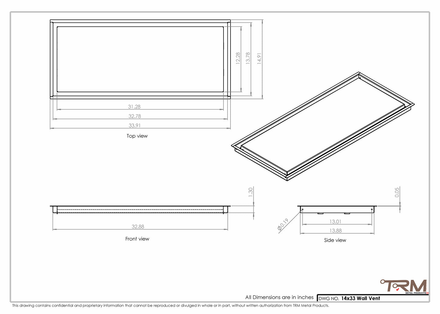14x33 - Wall Vent - Modern Vent Cover -  Return Air Vent - TRM Metal  33x14