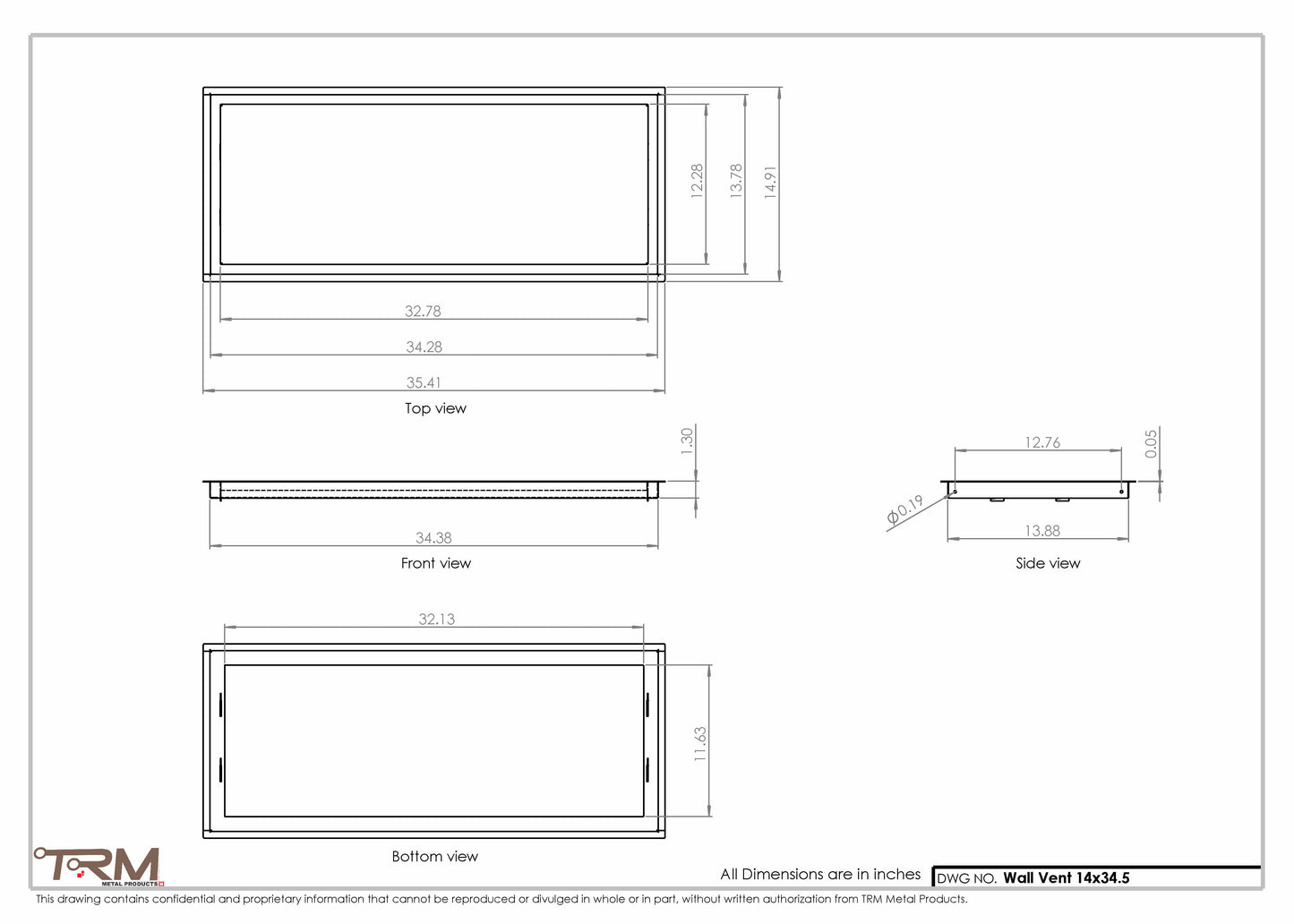 14x34.5 - Wall Vent - Modern Vent Cover -  Return Air Vent - TRM Metal  34.5x14