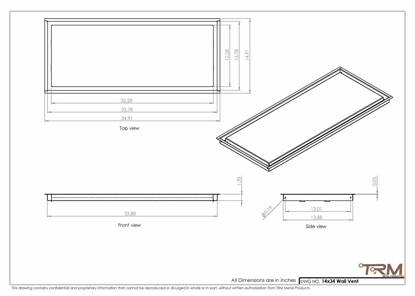 14x34 - Wall Vent - Modern Vent Cover -  Return Air Vent - TRM Metal  34x14