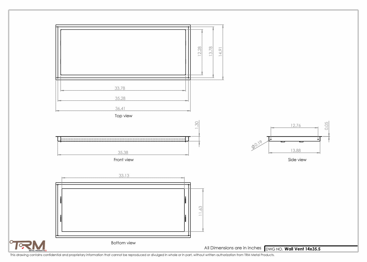 14x35.5 - Wall Vent - Modern Vent Cover -  Return Air Vent - TRM Metal  35.5x14