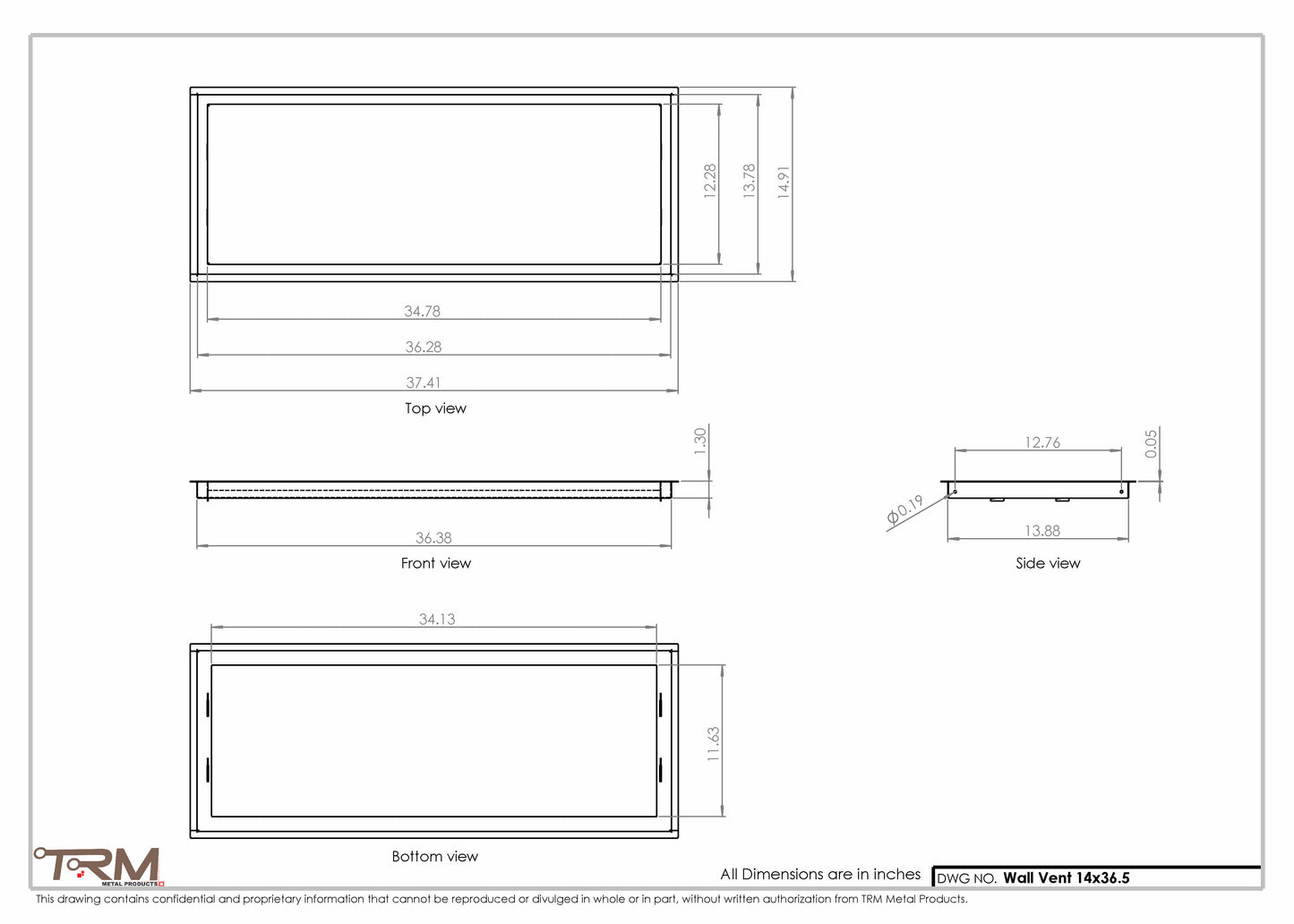 14x36.5 - Wall Vent - Modern Vent Cover -  Return Air Vent - TRM Metal  36.5x14