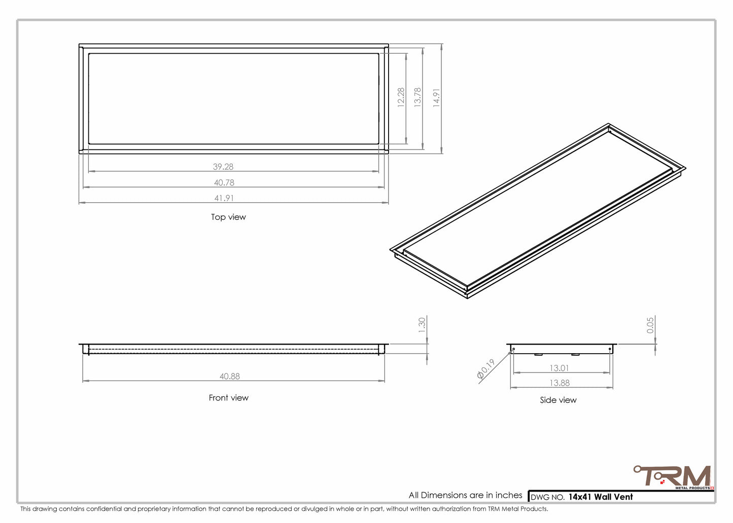14x41 - Wall Vent - Modern Vent Cover -  Return Air Vent - TRM Metal  41x14
