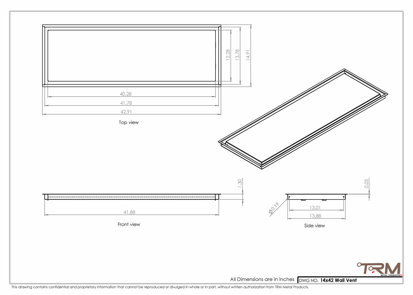 14x42 - Wall Vent - Modern Vent Cover -  Return Air Vent - TRM Metal  42x14
