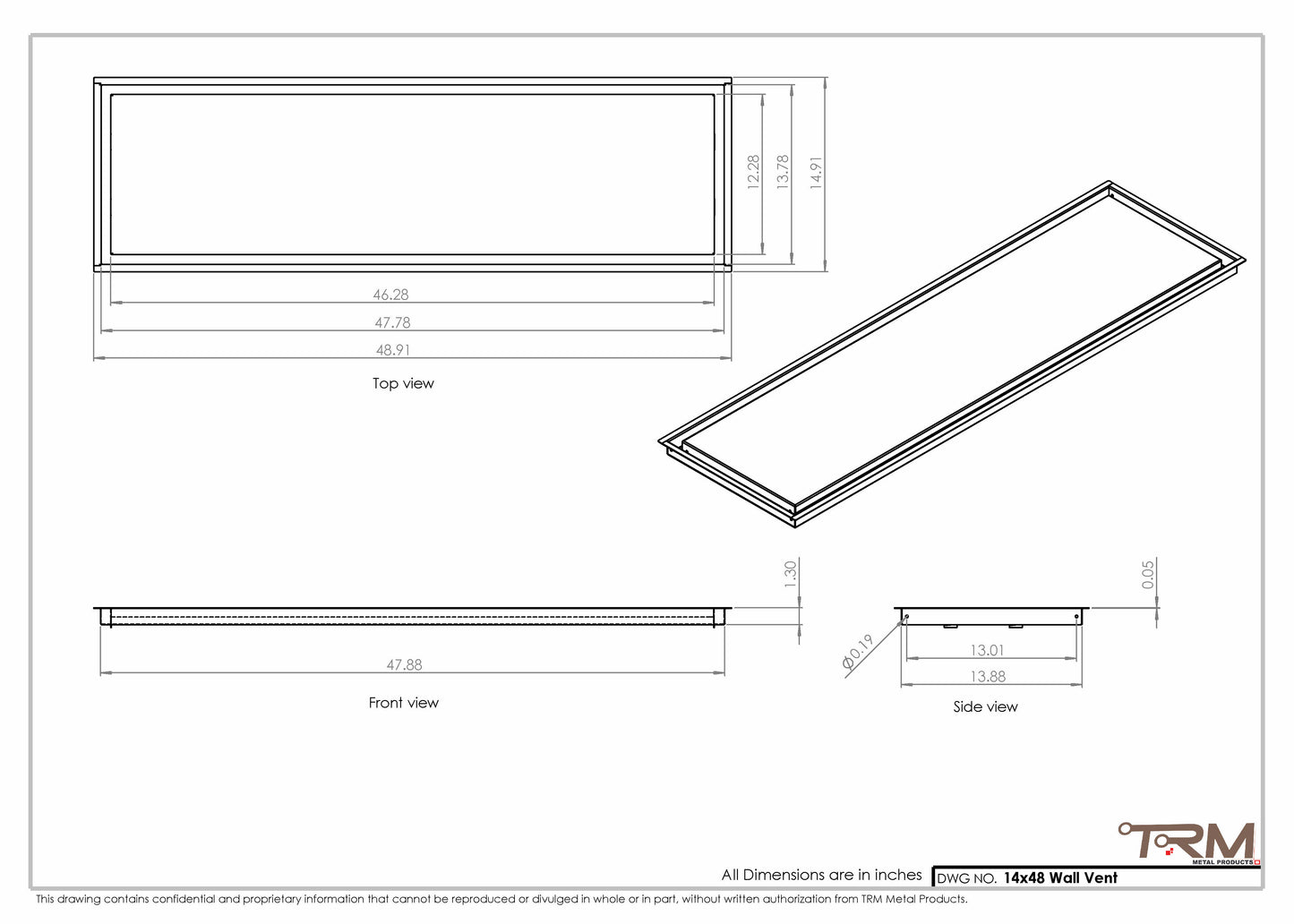 14x48 - Wall Vent - Modern Vent Cover - Return Air Vent - TRM Metal