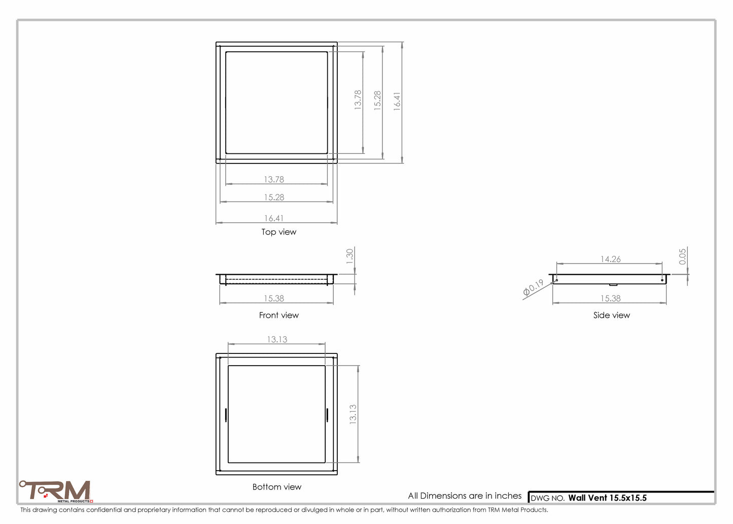 15.5x15.5 - Wall Vent - Modern Vent Cover -  Return Air Vent - TRM Metal  15.5x15.5