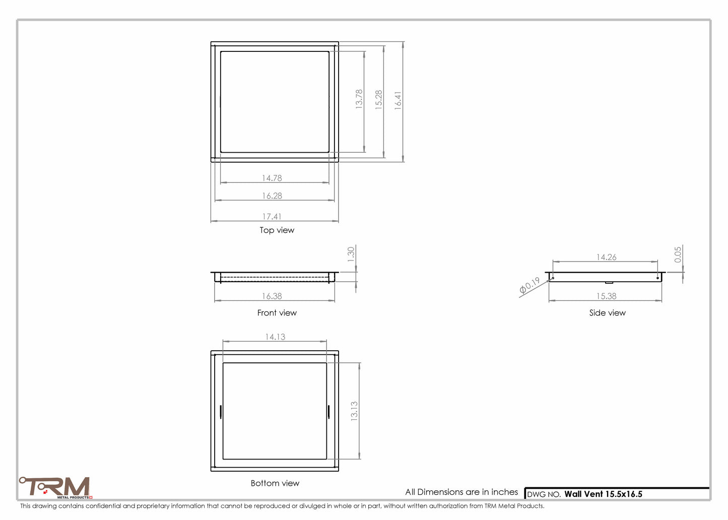 15.5x16.5 - Wall Vent - Modern Vent Cover -  Return Air Vent - TRM Metal  16.5x15.5