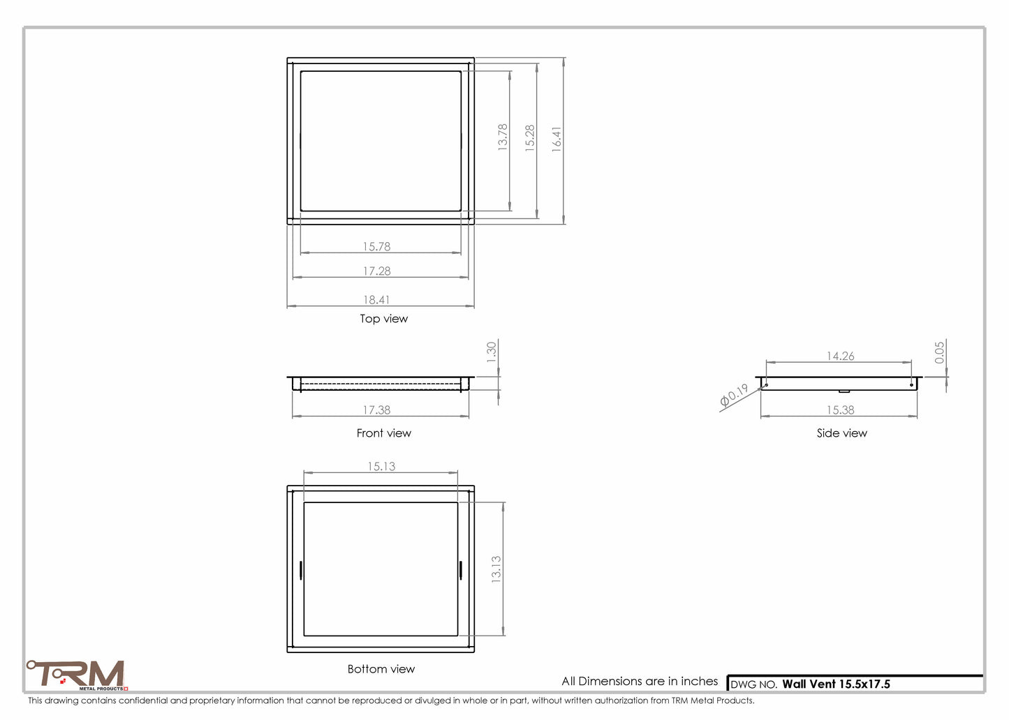 15.5x17.5 - Wall Vent - Modern Vent Cover -  Return Air Vent - TRM Metal  17.5x15.5