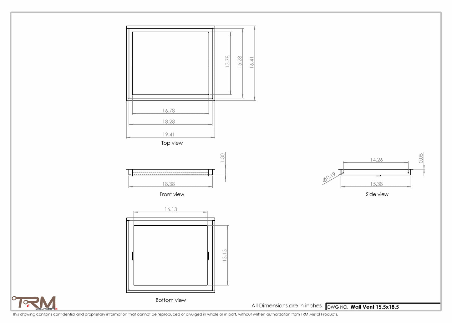 15.5x18.5 - Wall Vent - Modern Vent Cover -  Return Air Vent - TRM Metal  18.5x15.5
