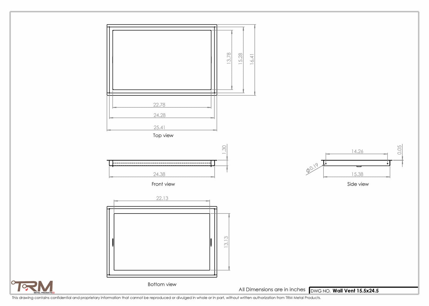 15.5x24.5 - Wall Vent - Modern Vent Cover -  Return Air Vent - TRM Metal  24.5x15.5
