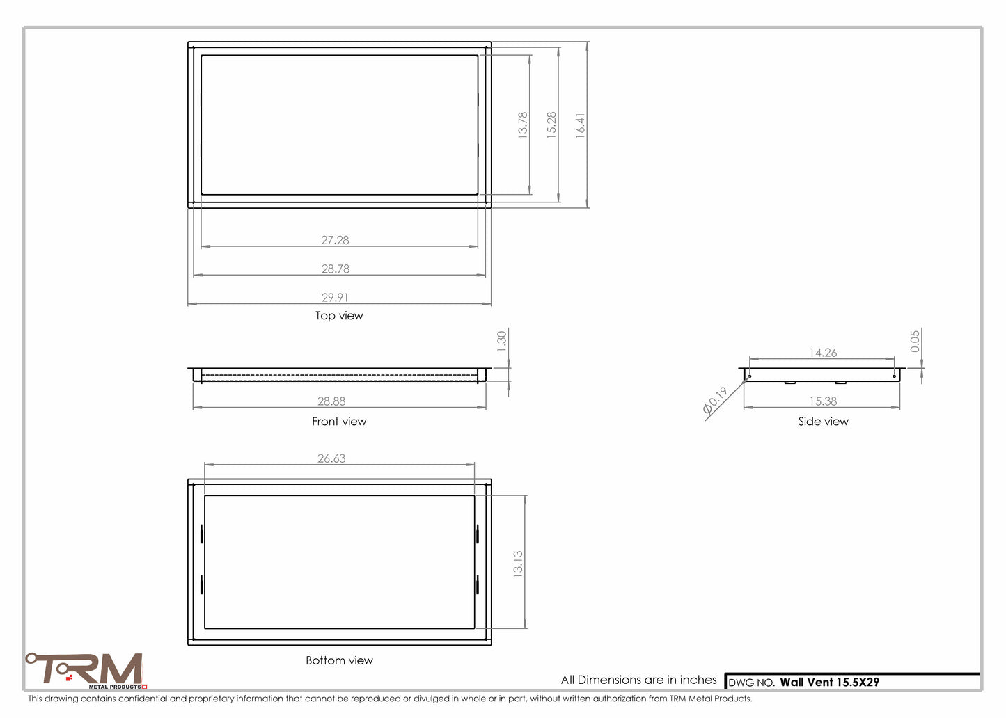 15.5x29 - Wall Vent - Modern Vent Cover -  Return Air Vent - TRM Metal  29x15.5