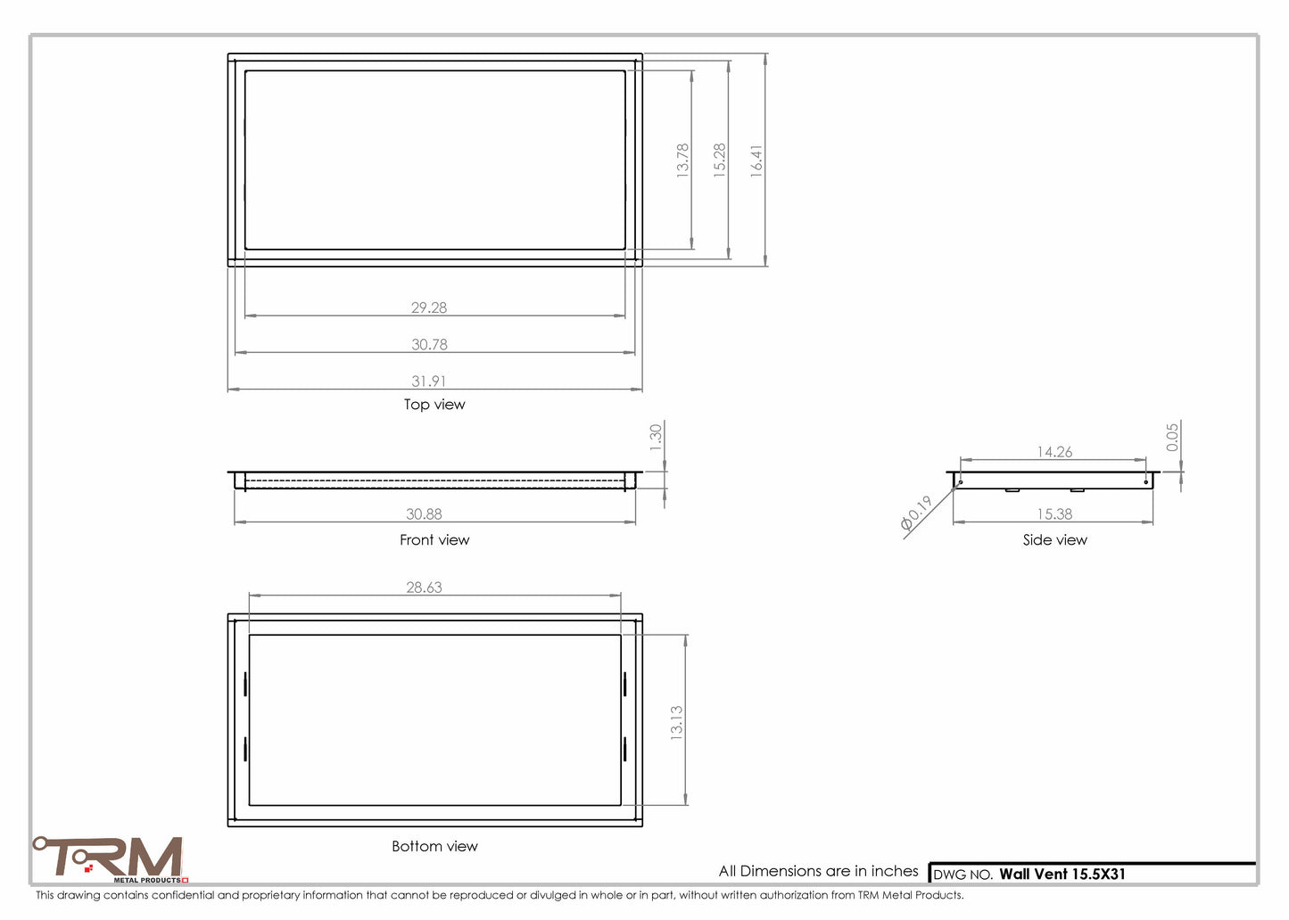 15.5x31 - Wall Vent - Modern Vent Cover -  Return Air Vent - TRM Metal  31x15.5