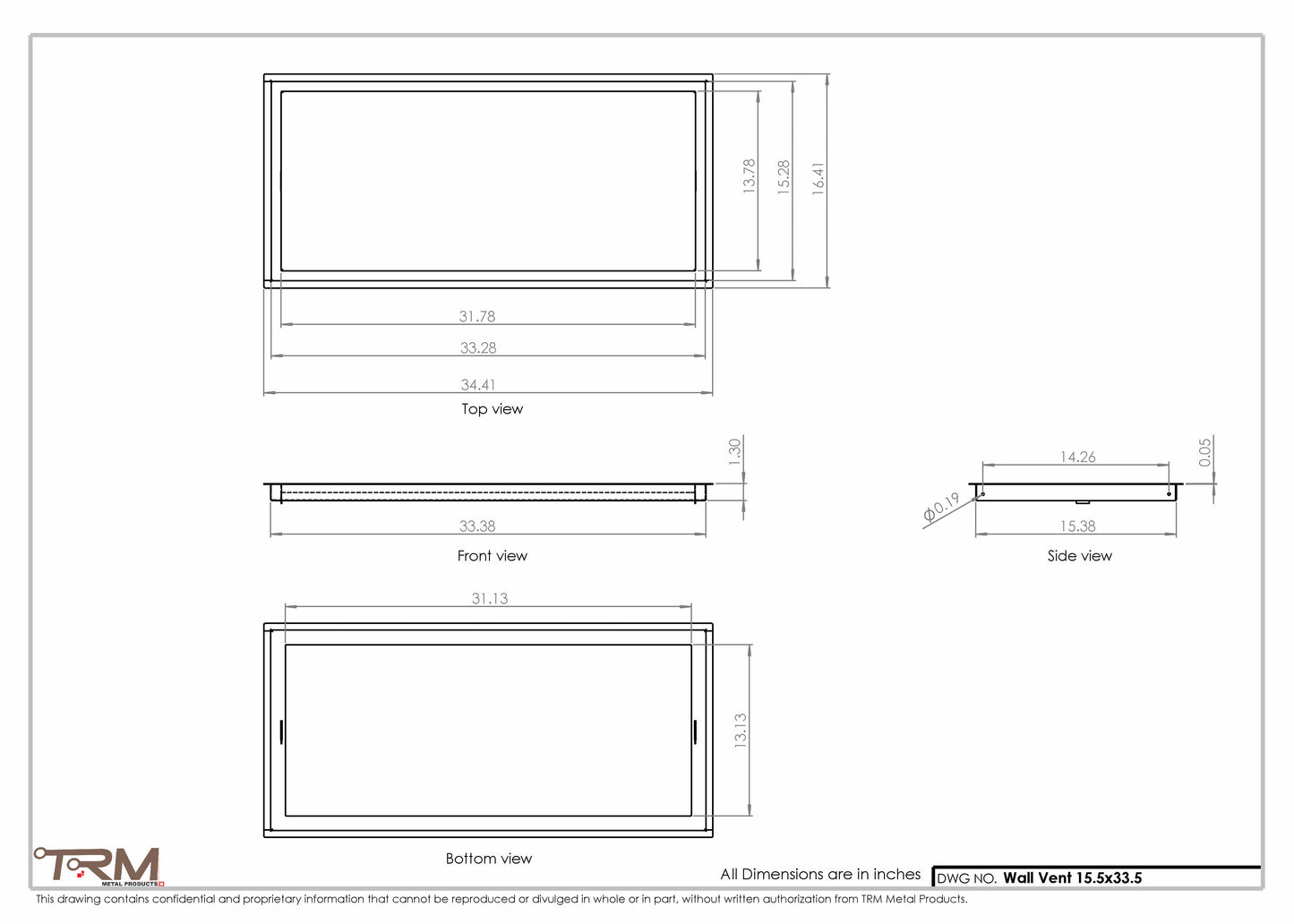15.5x33.5 - Wall Vent - Modern Vent Cover -  Return Air Vent - TRM Metal  33.5x15.5