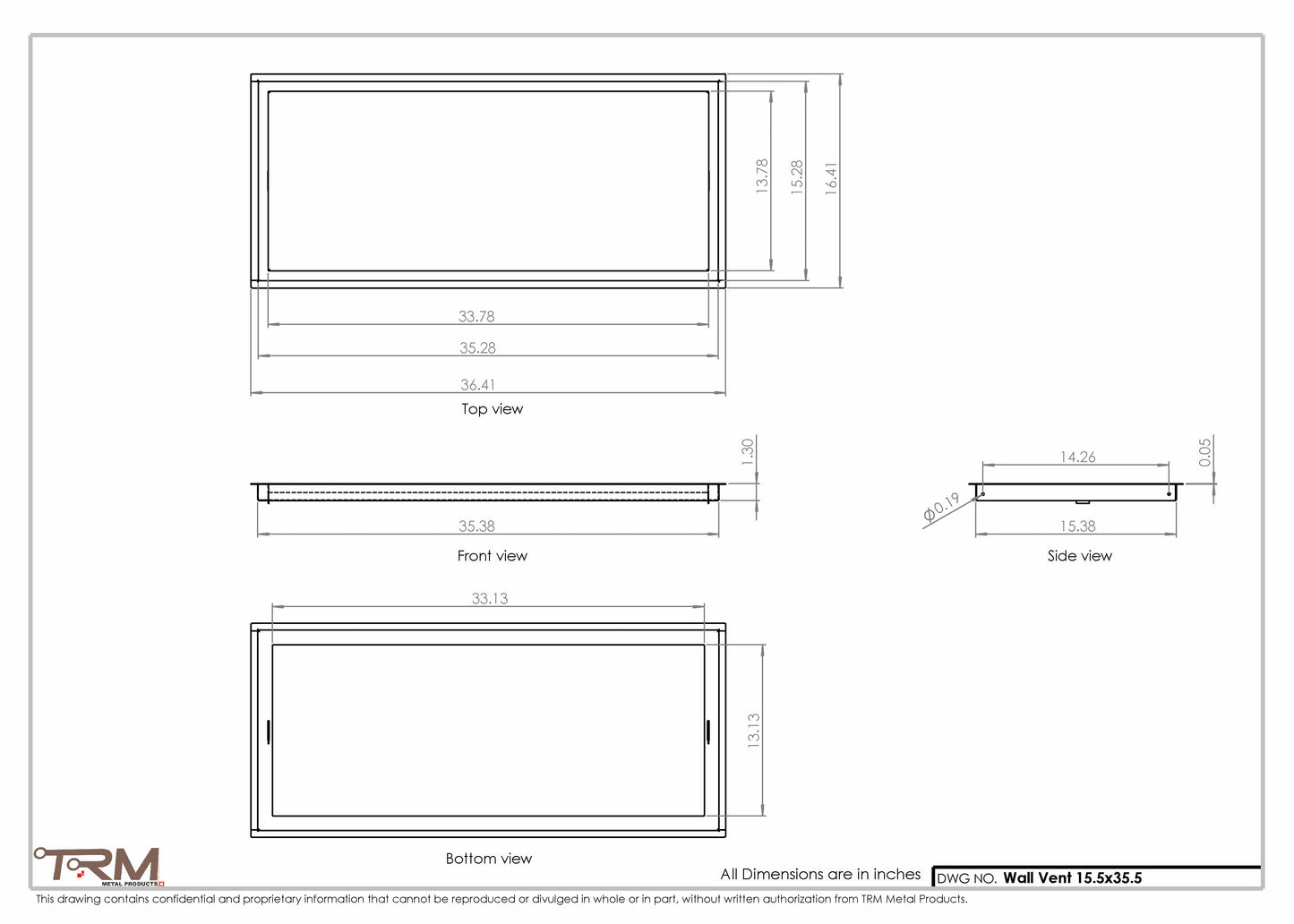 15.5x35.5 - Wall Vent - Modern Vent Cover -  Return Air Vent - TRM Metal  35.5x15.5