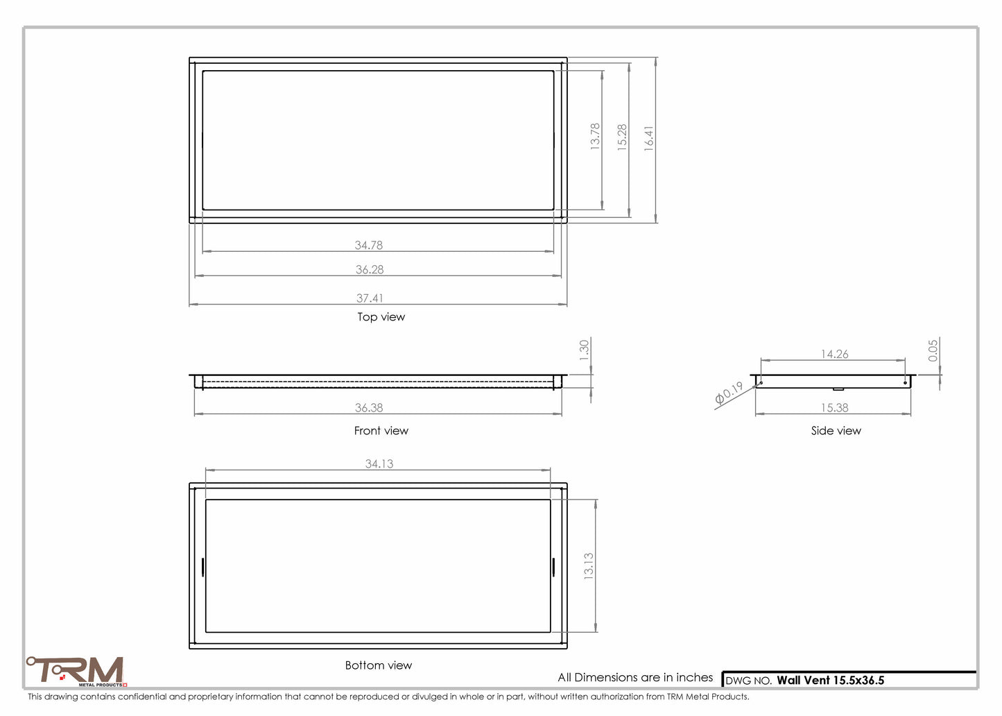 15.5x36.5 - Wall Vent - Modern Vent Cover -  Return Air Vent - TRM Metal  36.5x15.5