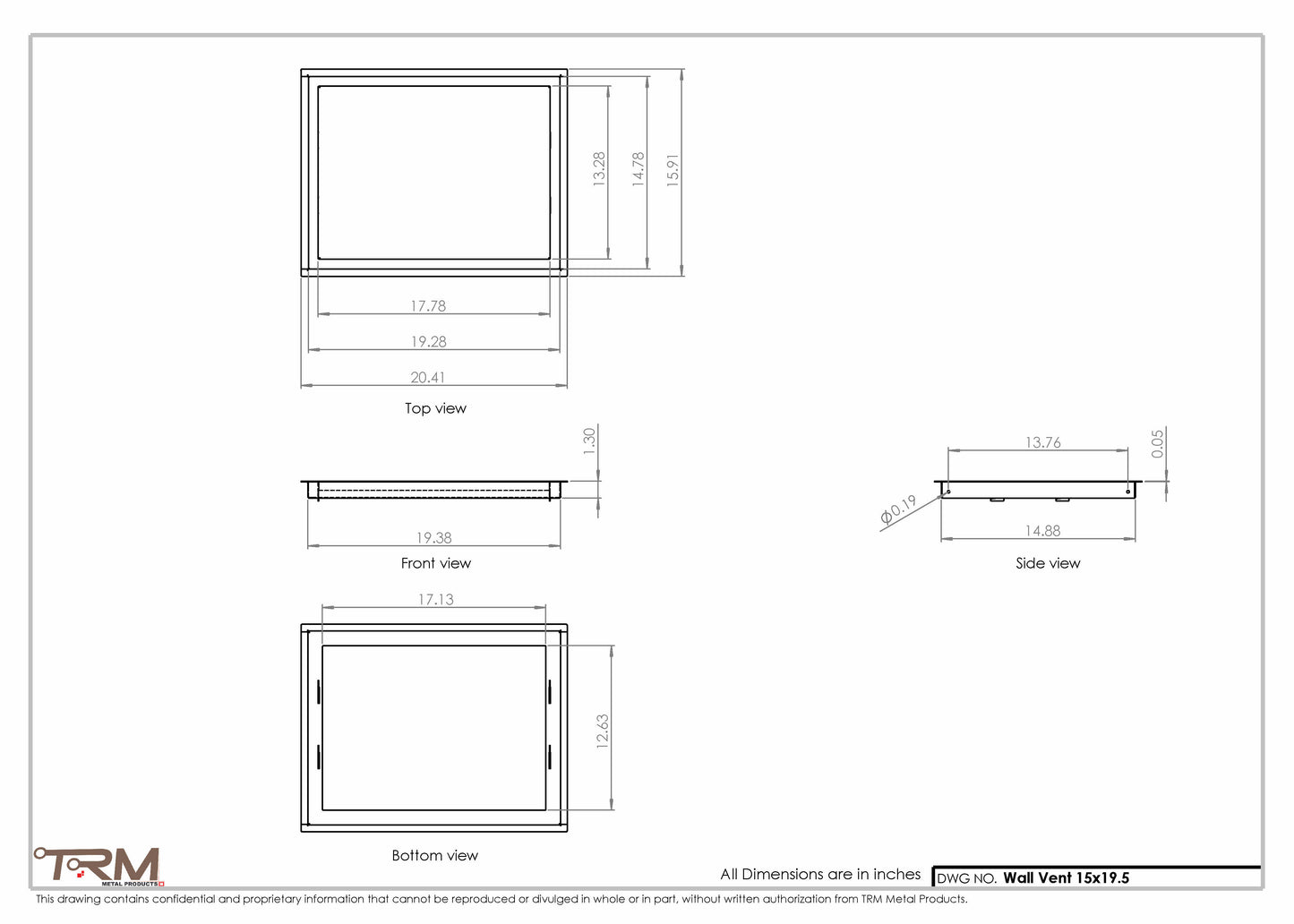15x19.5 - Wall Vent - Modern Vent Cover -  Return Air Vent - TRM Metal  19.5x15