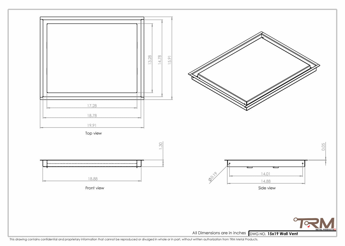 15x19 - Wall Vent - Modern Vent Cover -  Return Air Vent - TRM Metal  19x15