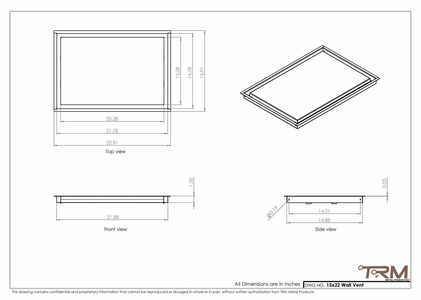15x22 - Wall Vent - Modern Vent Cover -  Return Air Vent - TRM Metal  22x15