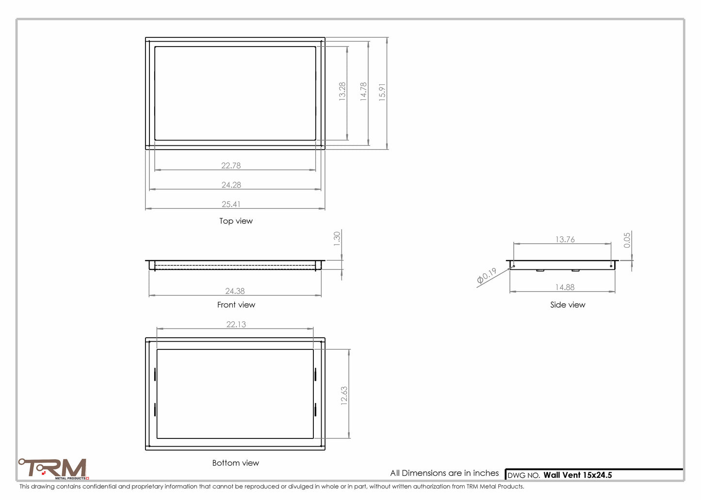 15x24.5 - Wall Vent - Modern Vent Cover -  Return Air Vent - TRM Metal  24.5x15