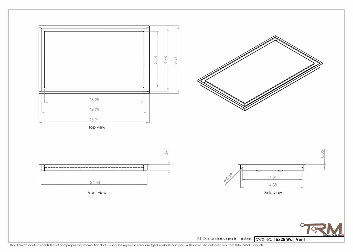 15x25 - Wall Vent - Modern Vent Cover -  Return Air Vent - TRM Metal  25x15