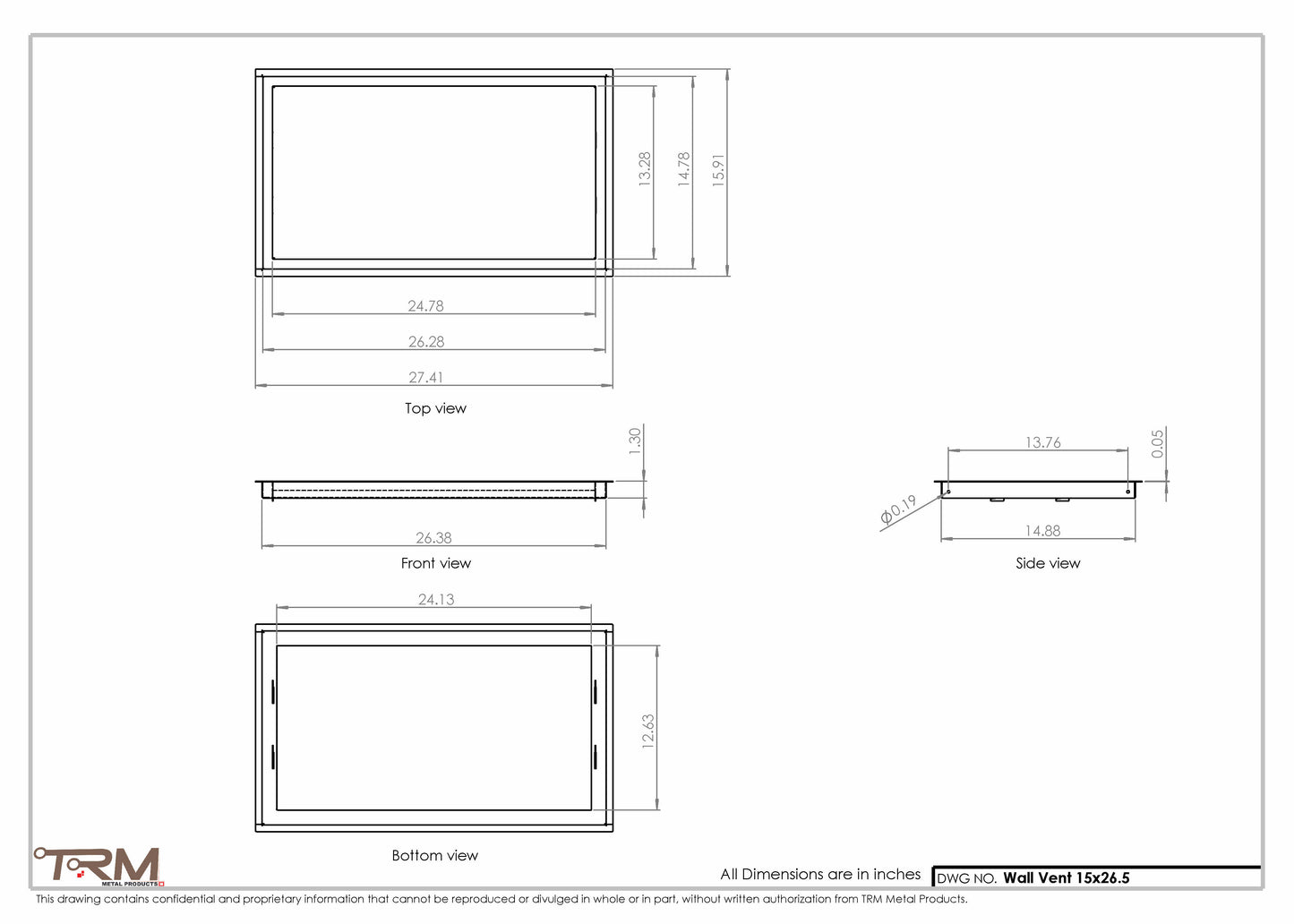 15x26.5 - Wall Vent - Modern Vent Cover -  Return Air Vent - TRM Metal  26.5x15
