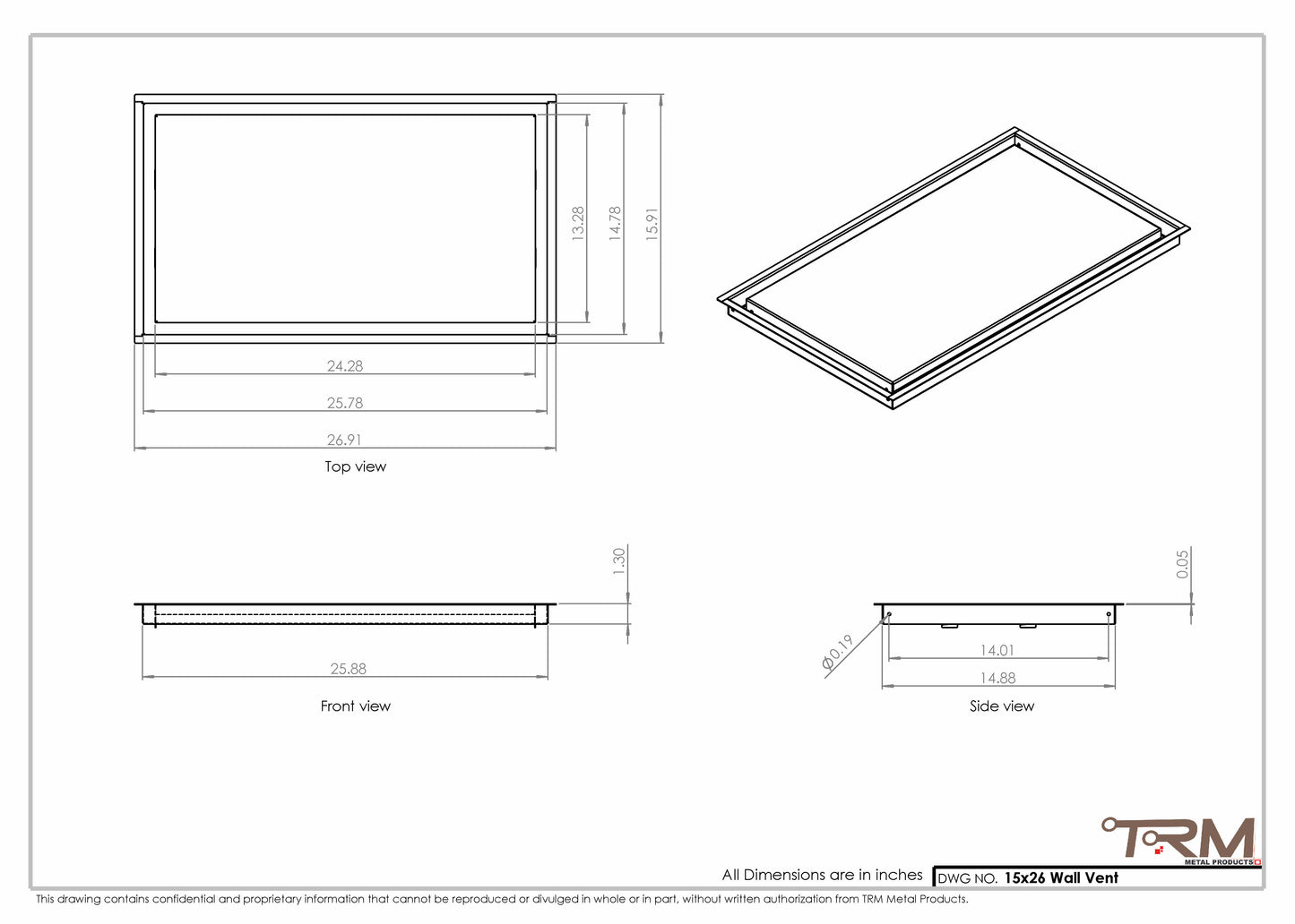 15x26 - Wall Vent - Modern Vent Cover -  Return Air Vent - TRM Metal  26x15