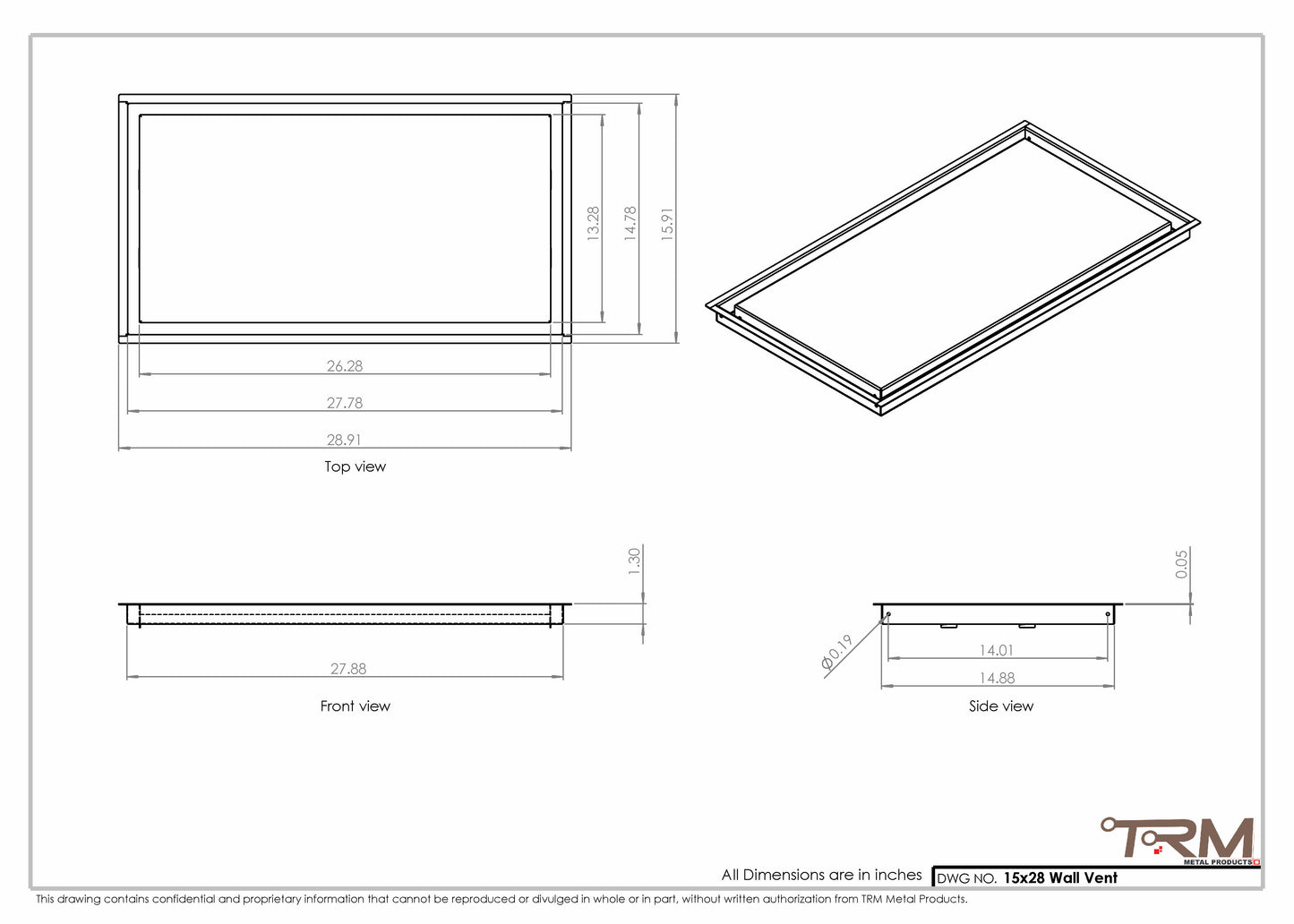 15x28 - Wall Vent - Modern Vent Cover -  Return Air Vent - TRM Metal  28x15