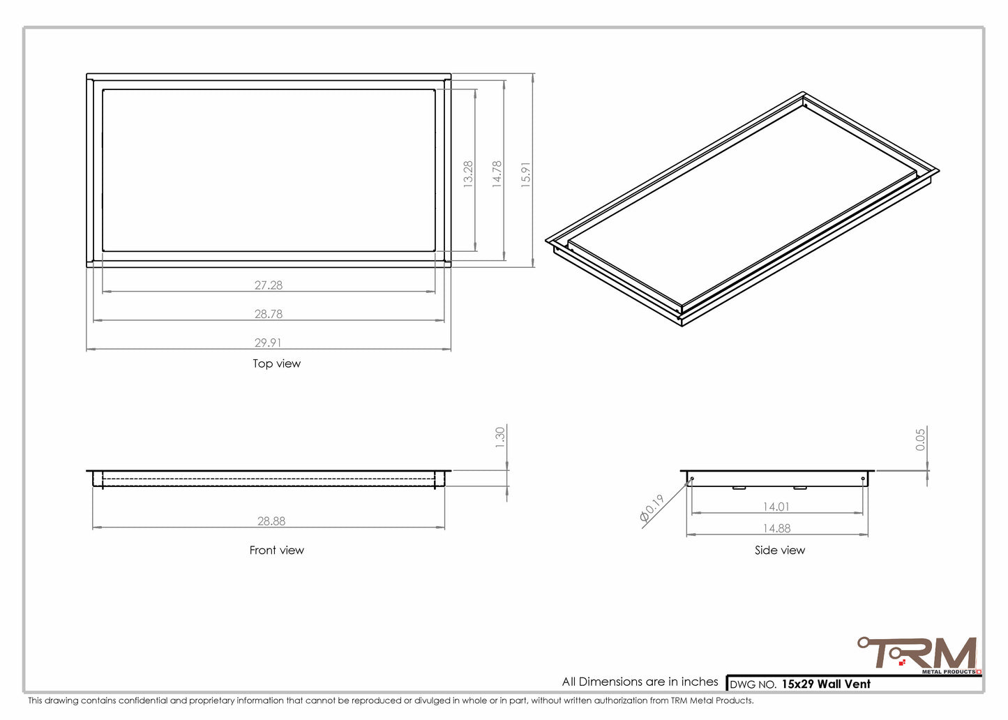 15x29 - Wall Vent - Modern Vent Cover -  Return Air Vent - TRM Metal  29x15