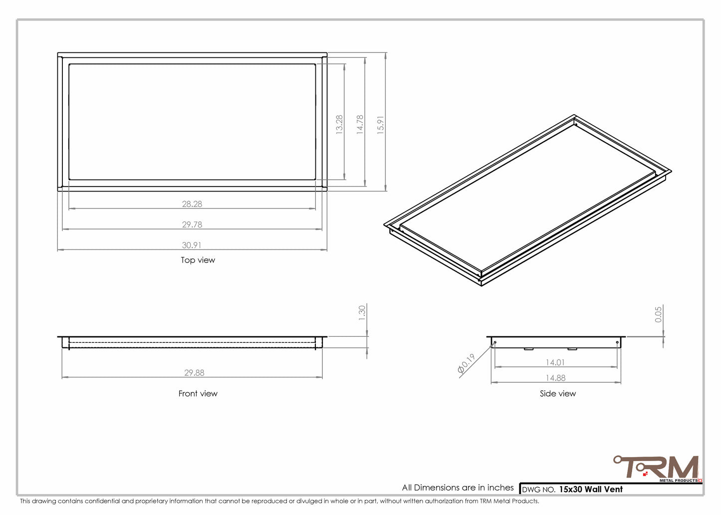 15x30 - Wall Vent - Modern Vent Cover -  Return Air Vent - TRM Metal  30x15