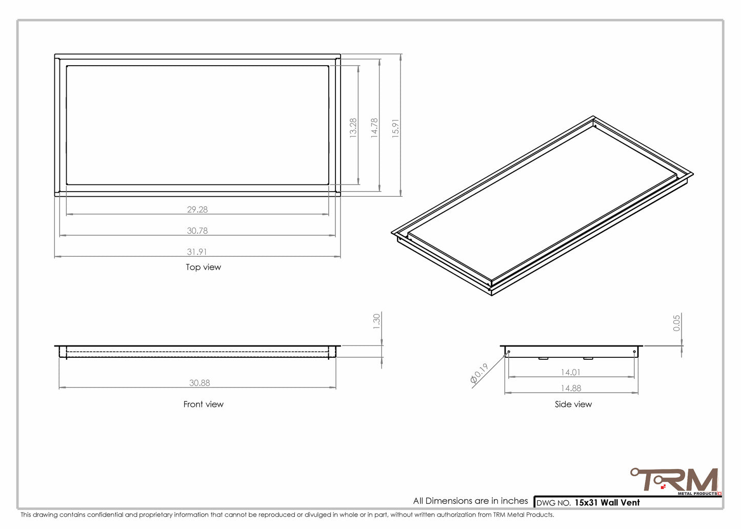 15x31 - Wall Vent - Modern Vent Cover -  Return Air Vent - TRM Metal  31x15