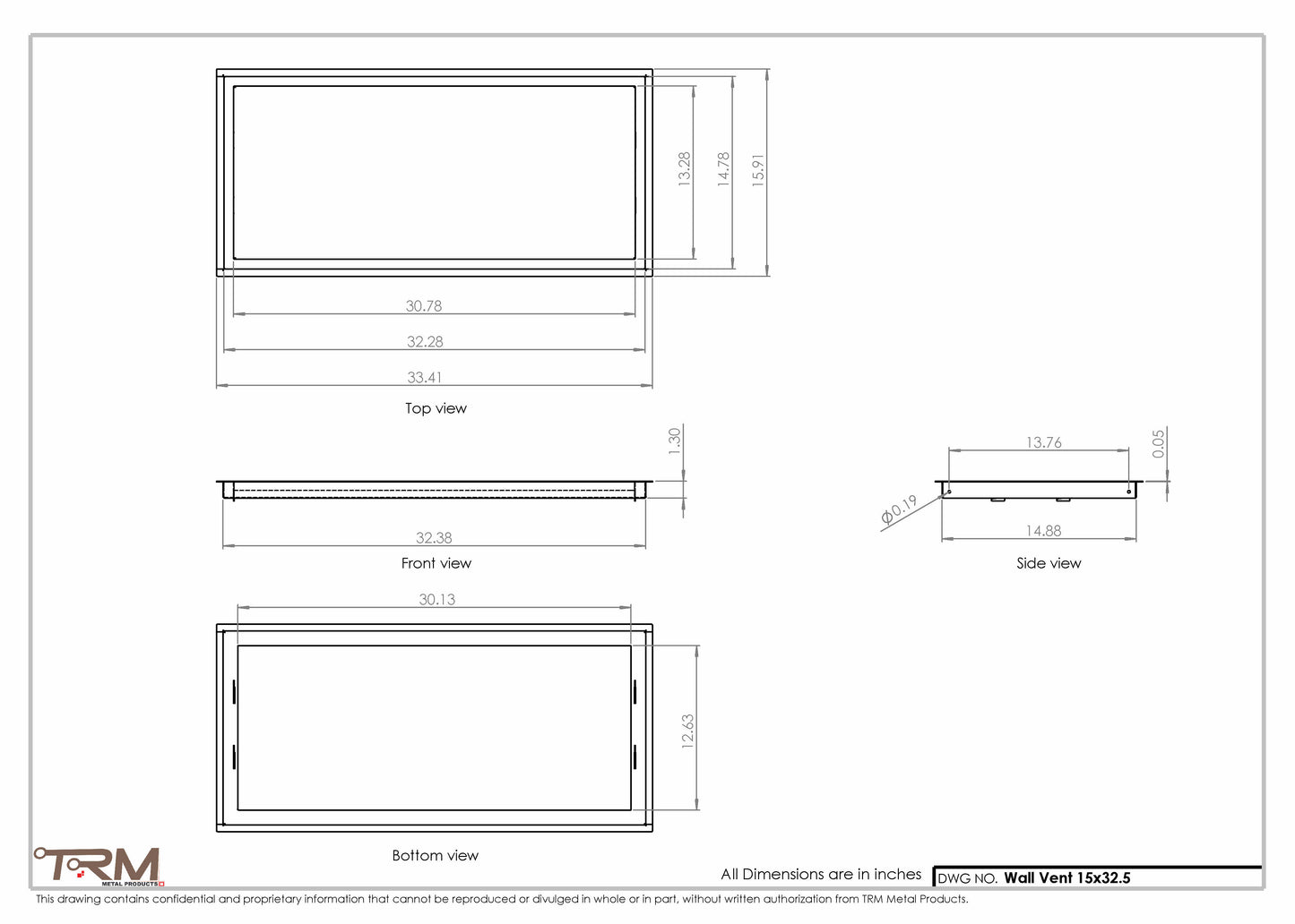 15x32.5 - Wall Vent - Modern Vent Cover -  Return Air Vent - TRM Metal  32.5x15