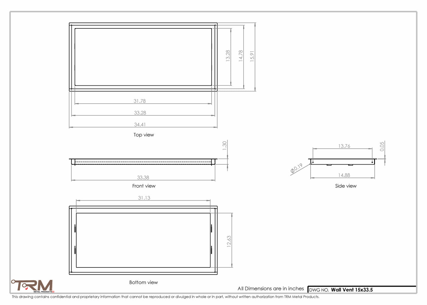 15x33.5 - Wall Vent - Modern Vent Cover -  Return Air Vent - TRM Metal  33.5x15