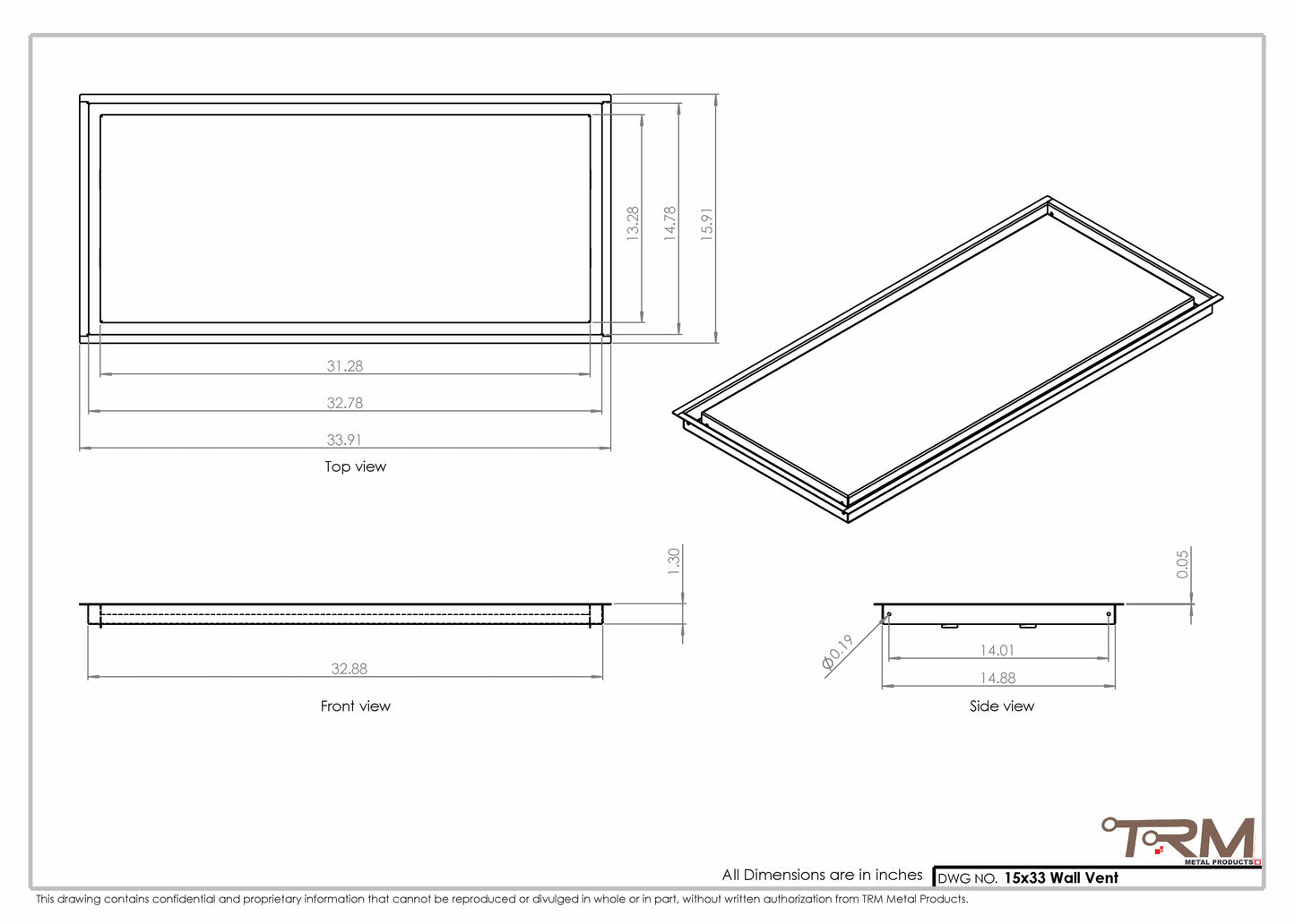 15x33 - Wall Vent - Modern Vent Cover -  Return Air Vent - TRM Metal  33x15