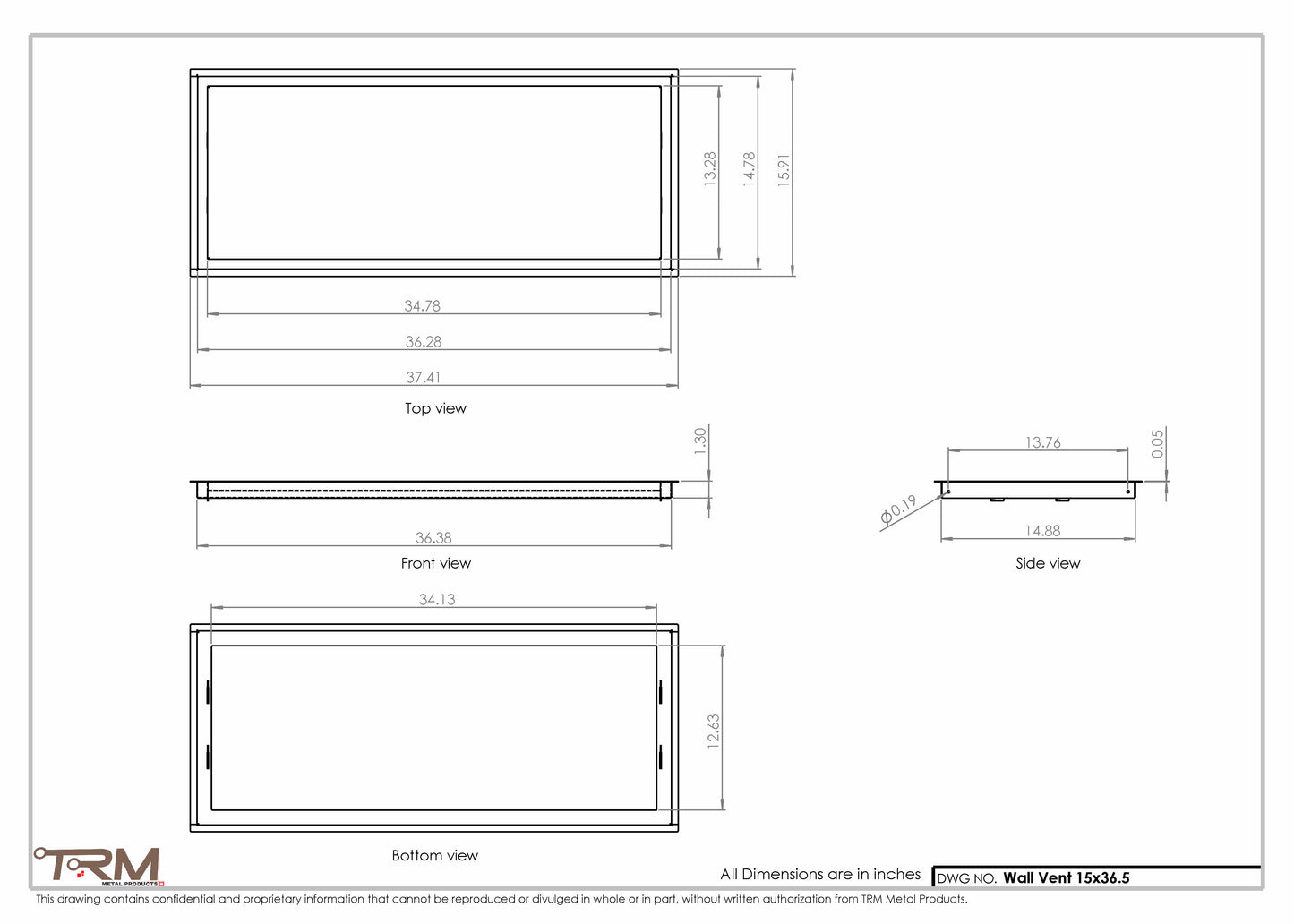 15x36.5 - Wall Vent - Modern Vent Cover -  Return Air Vent - TRM Metal  36.5x15