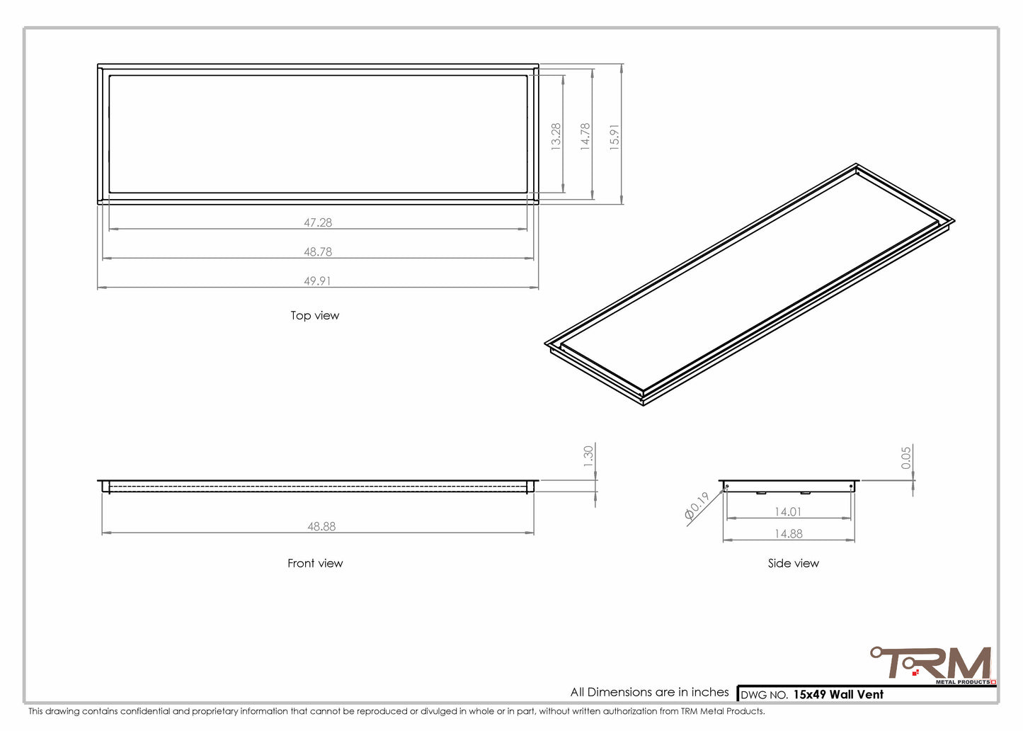 15x49 - Wall Vent - Modern Vent Cover -  Return Air Vent - TRM Metal  49x15