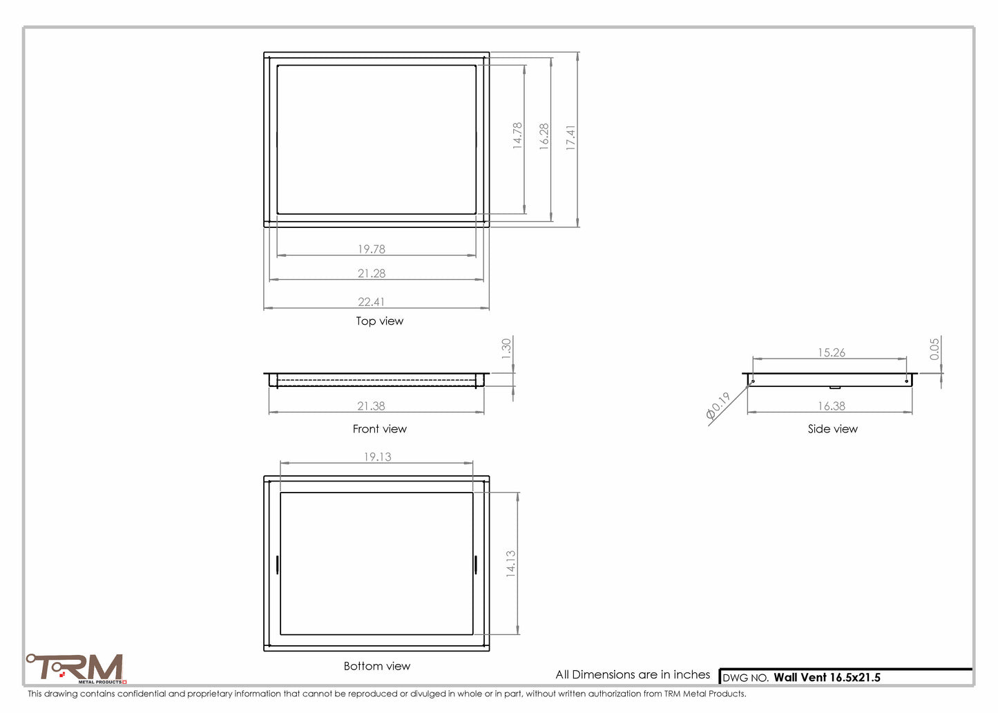 16.5x21.5 - Wall Vent - Modern Vent Cover -  Return Air Vent - TRM Metal  21.5x16.5