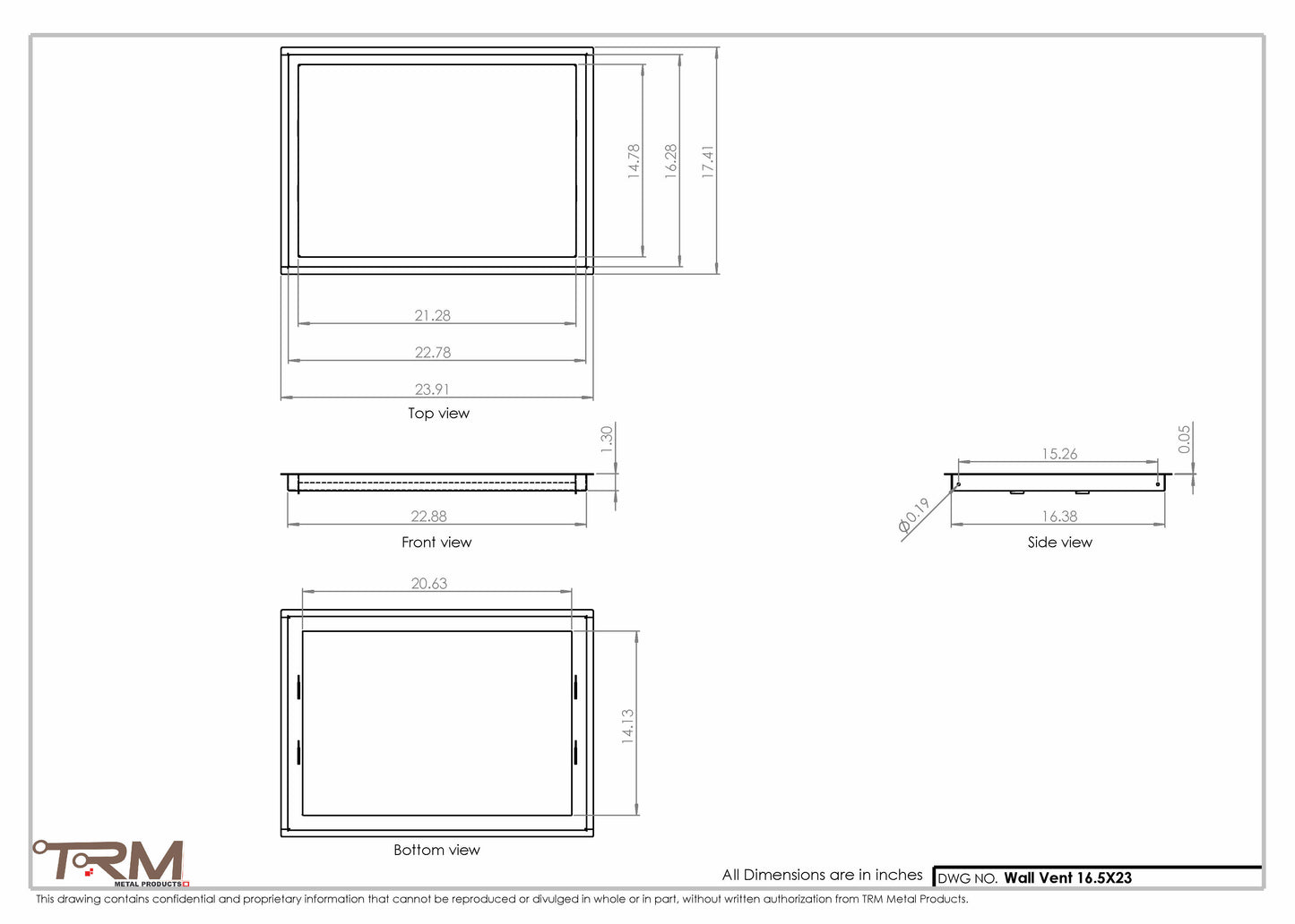 16.5x23 - Wall Vent - Modern Vent Cover -  Return Air Vent - TRM Metal  23x16.5
