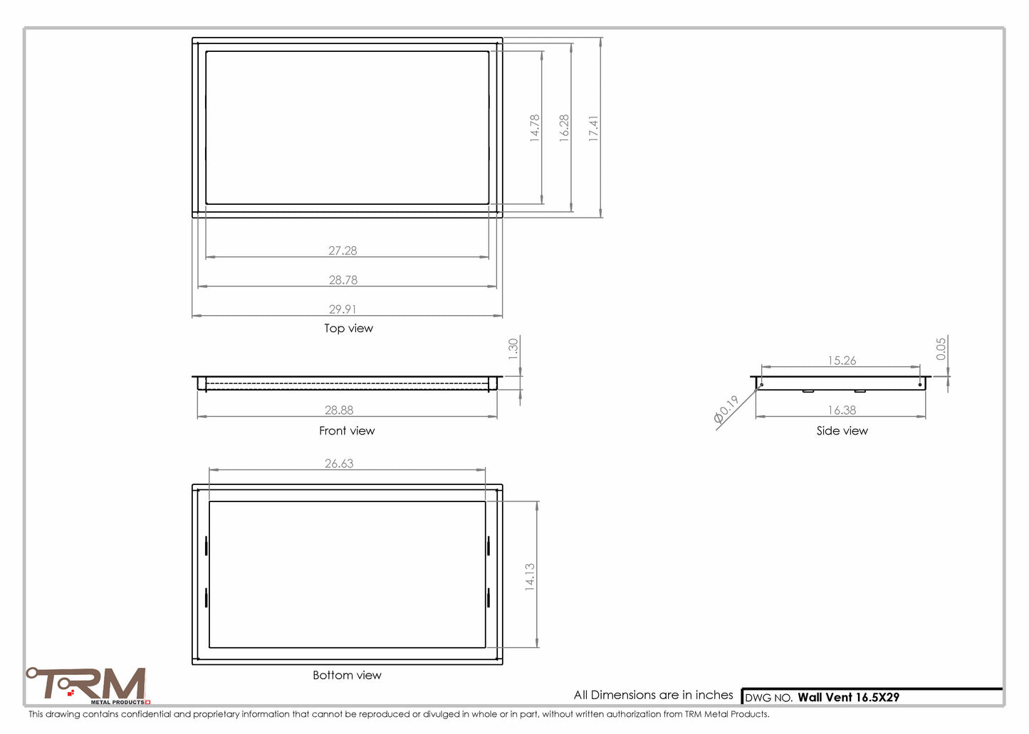 16.5x29 - Wall Vent - Modern Vent Cover -  Return Air Vent - TRM Metal  29x16.5