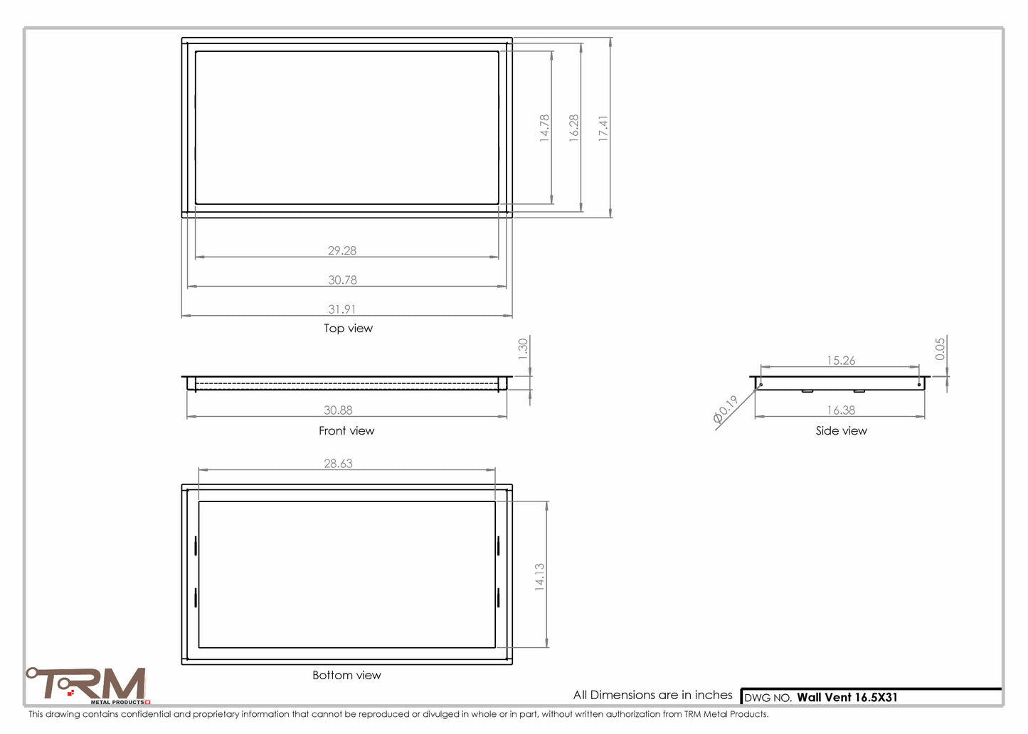 16.5x31 - Wall Vent - Modern Vent Cover -  Return Air Vent - TRM Metal  31x16.5