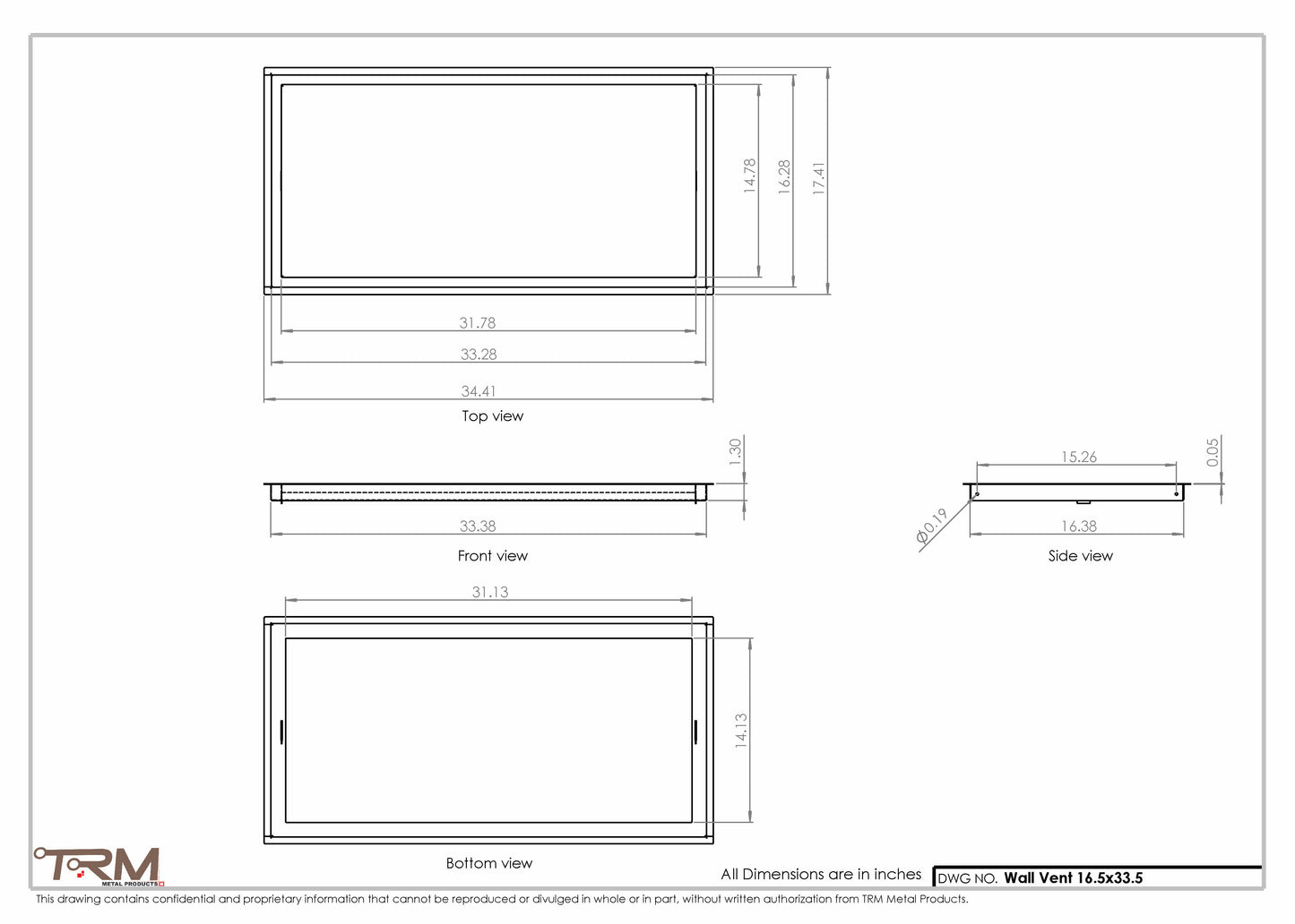 16.5x33.5 - Wall Vent - Modern Vent Cover -  Return Air Vent - TRM Metal  33.5x16.5