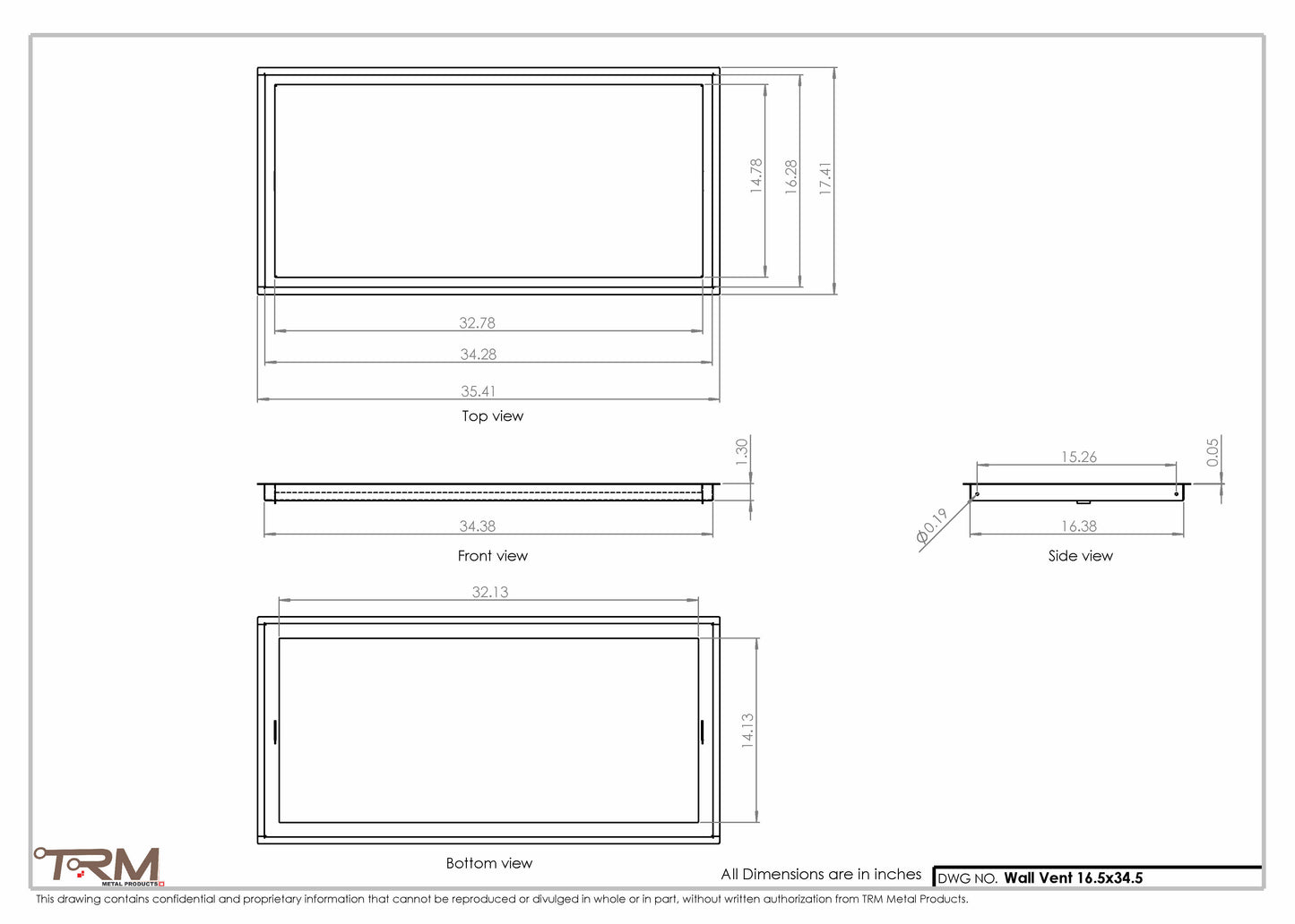 16.5x34.5 - Wall Vent - Modern Vent Cover -  Return Air Vent - TRM Metal  34.5x16.5