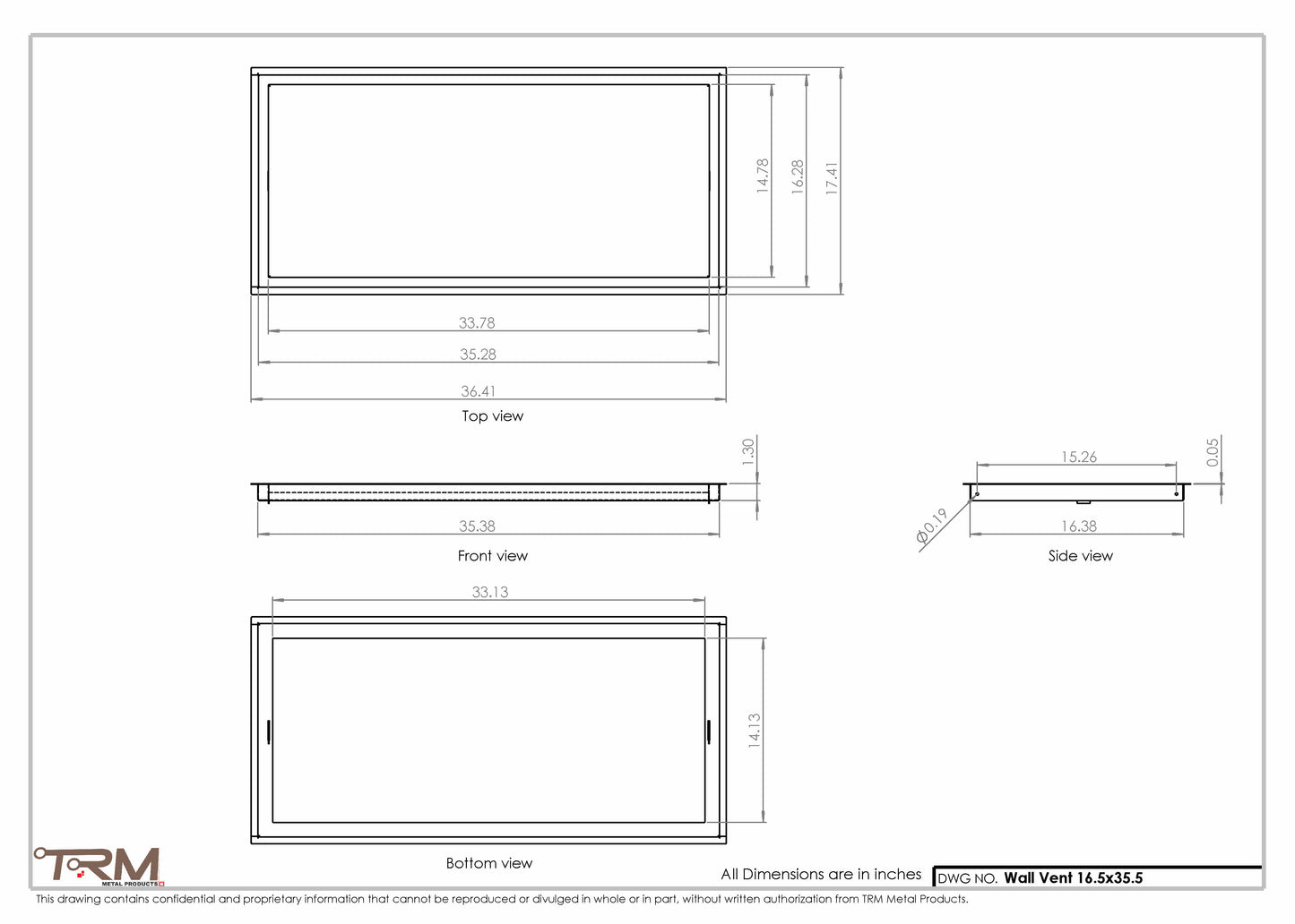 16.5x35.5 - Wall Vent - Modern Vent Cover -  Return Air Vent - TRM Metal  35.5x16.5