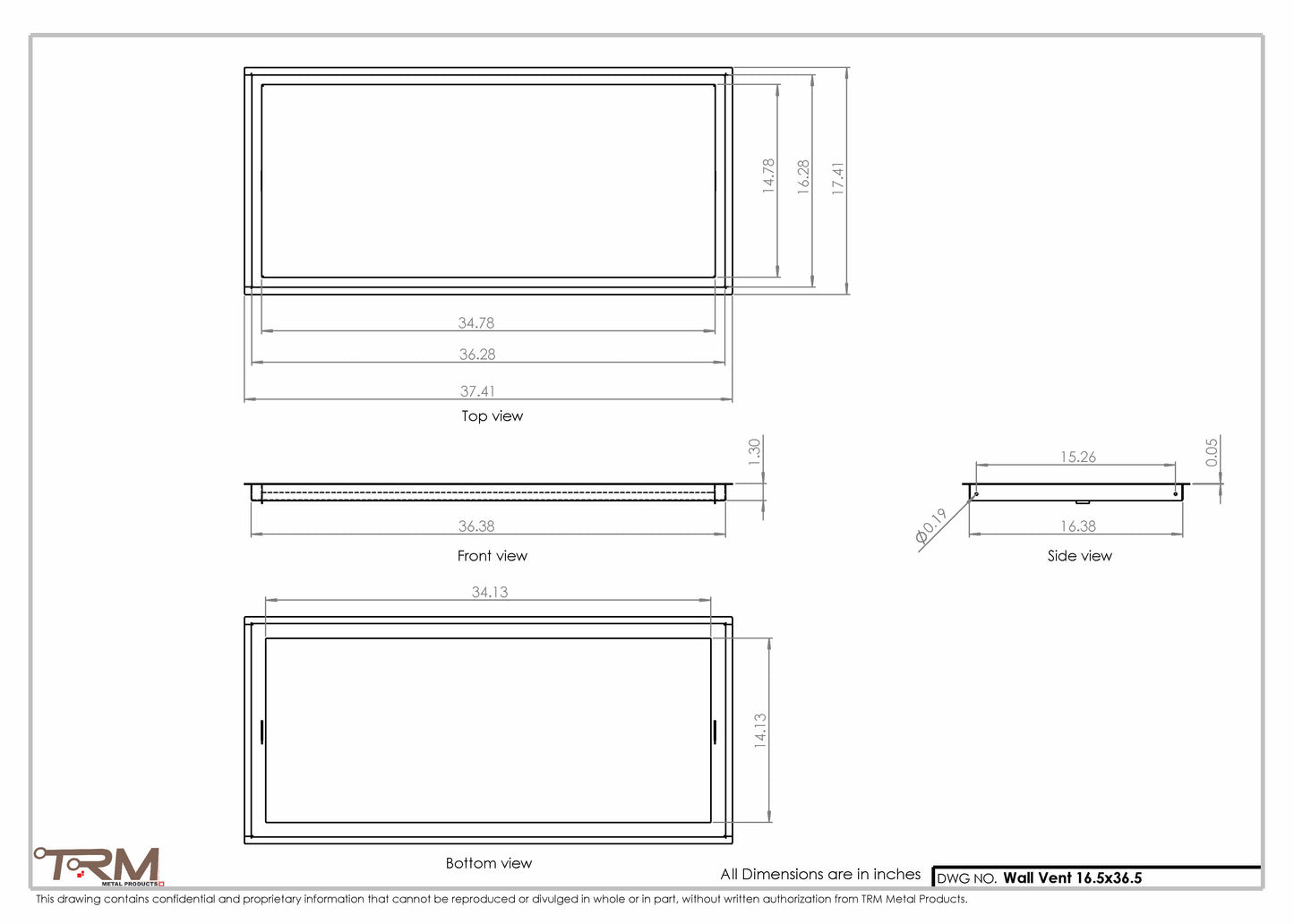 16.5x36.5 - Wall Vent - Modern Vent Cover -  Return Air Vent - TRM Metal  36.5x16.5