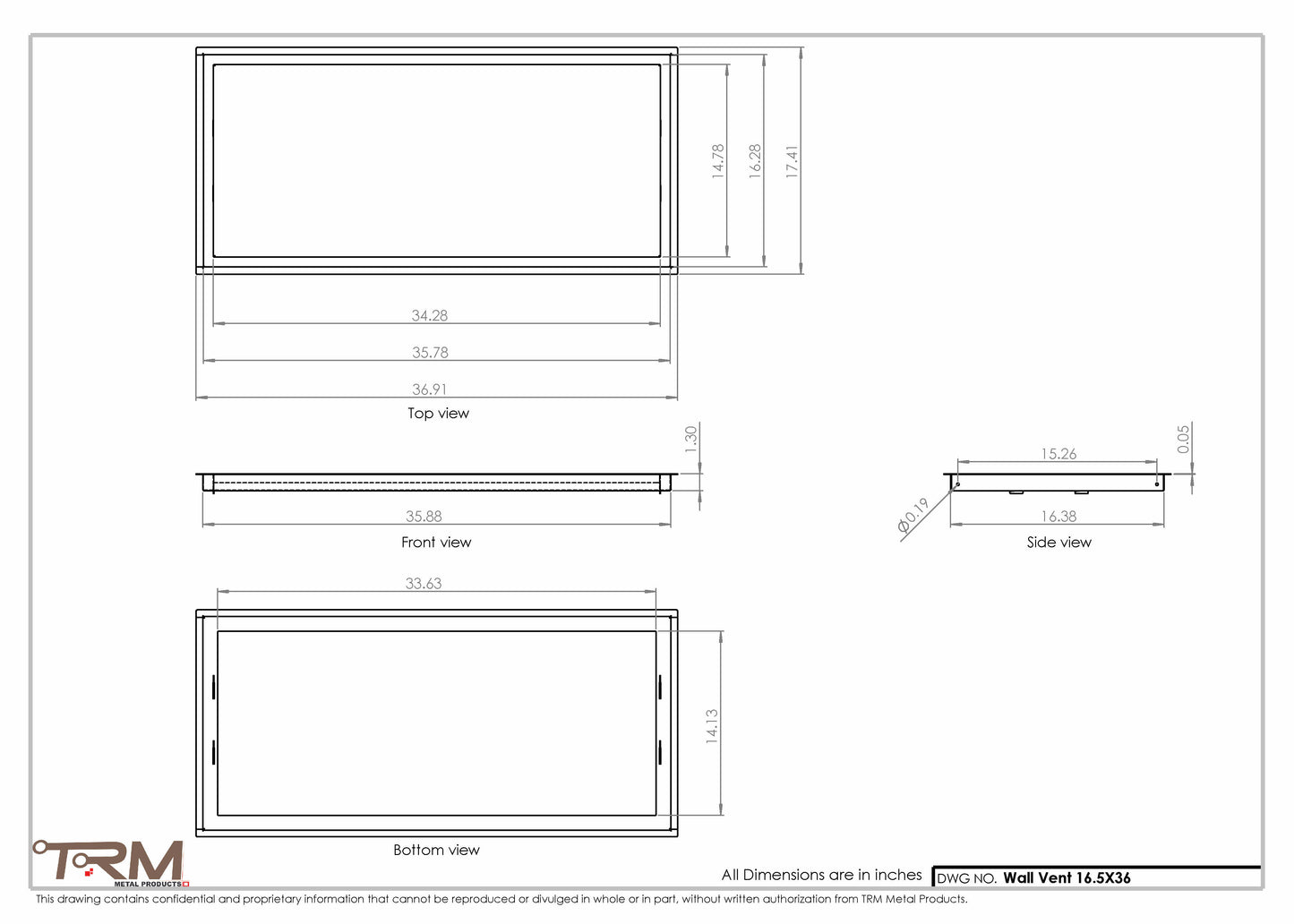 16.5x36 - Wall Vent - Modern Vent Cover -  Return Air Vent - TRM Metal  36x16.5