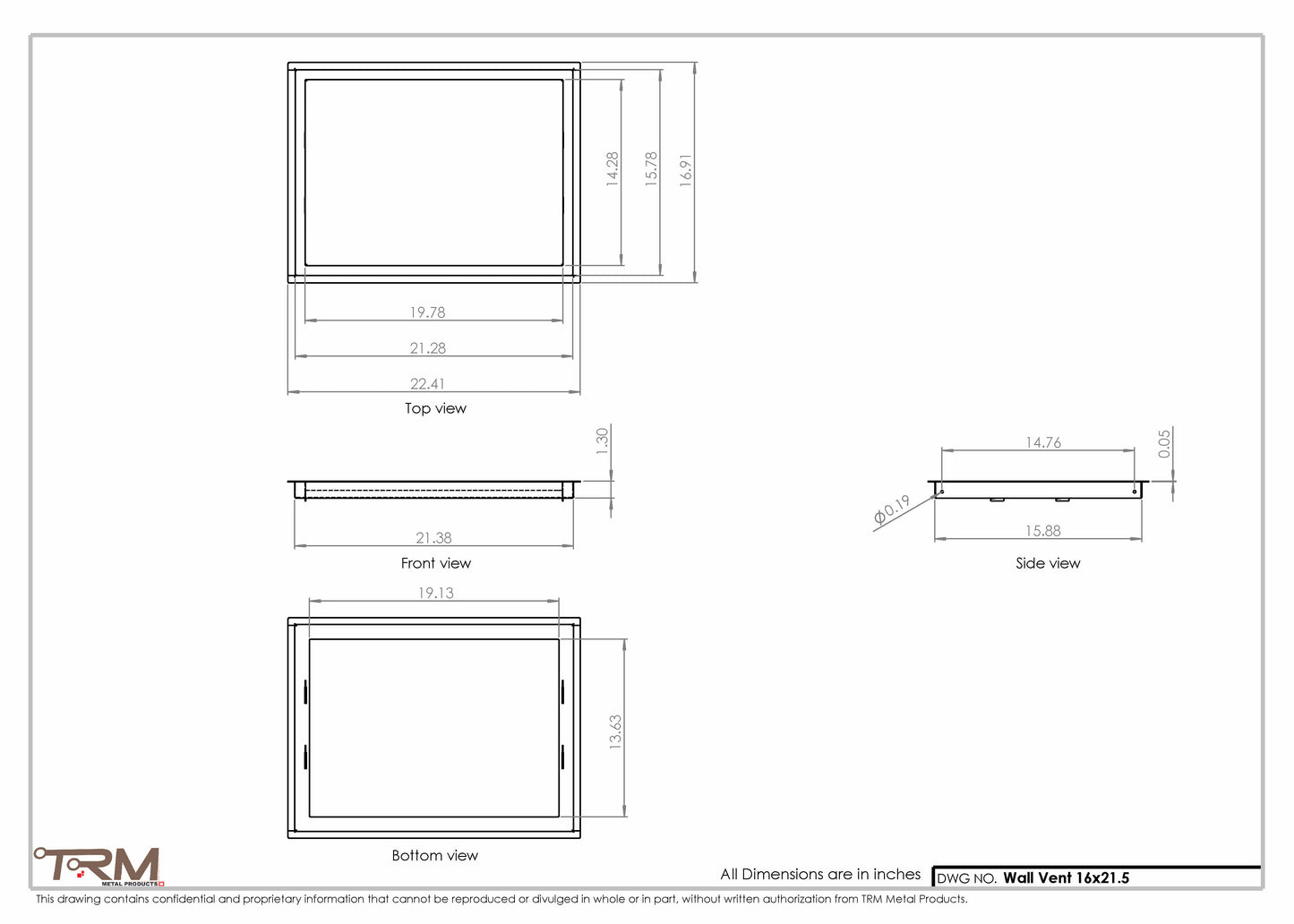 16x21.5 - Wall Vent - Modern Vent Cover -  Return Air Vent - TRM Metal  21.5x16