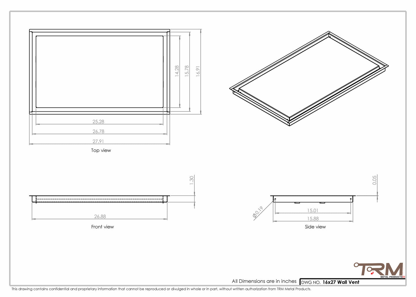 16x27 - Wall Vent - Modern Vent Cover -  Return Air Vent - TRM Metal  27x16