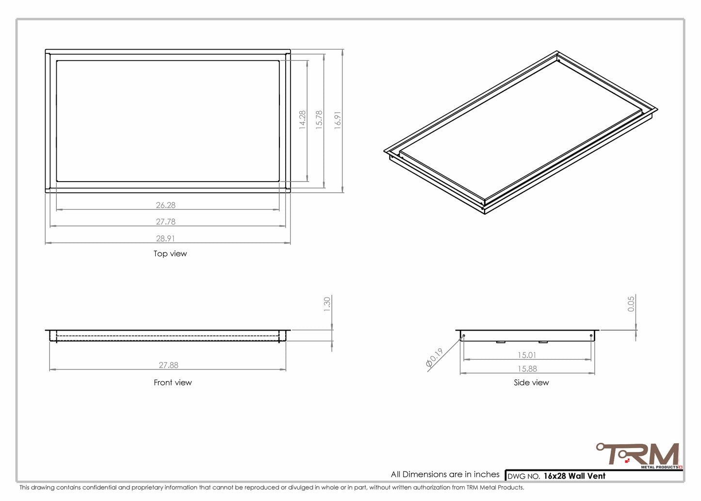 16x28 - Wall Vent - Modern Vent Cover -  Return Air Vent - TRM Metal  28x16