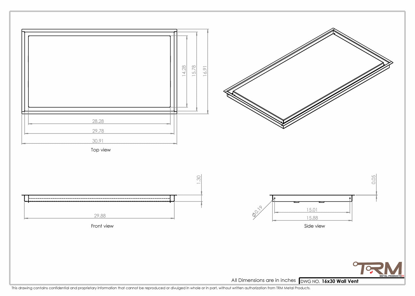 16x30 - Wall Vent - Modern Vent Cover -  Return Air Vent - TRM Metal  30x16